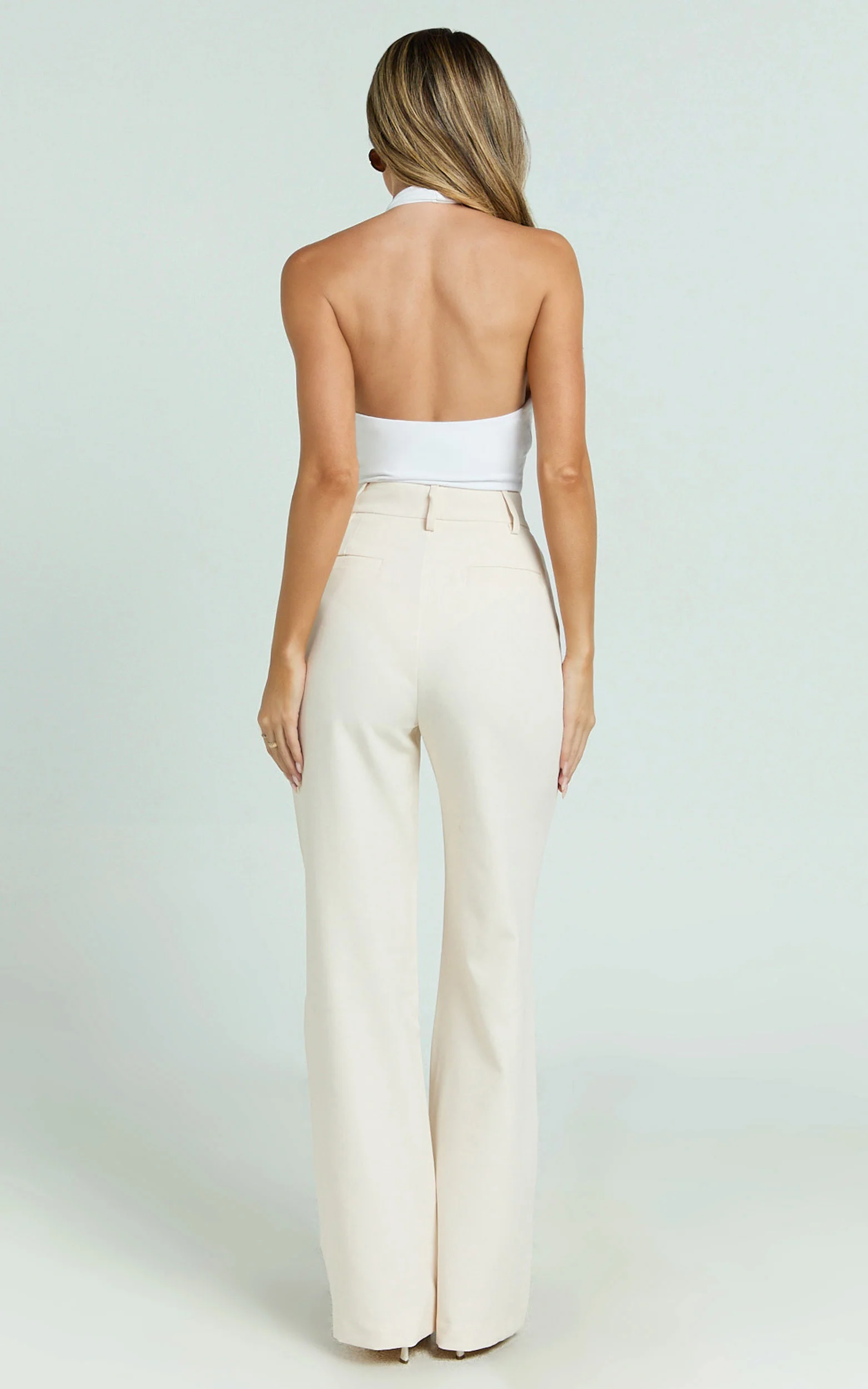 Melissa Pants - Pleat Front Wide Leg Tailored Pants in Cream