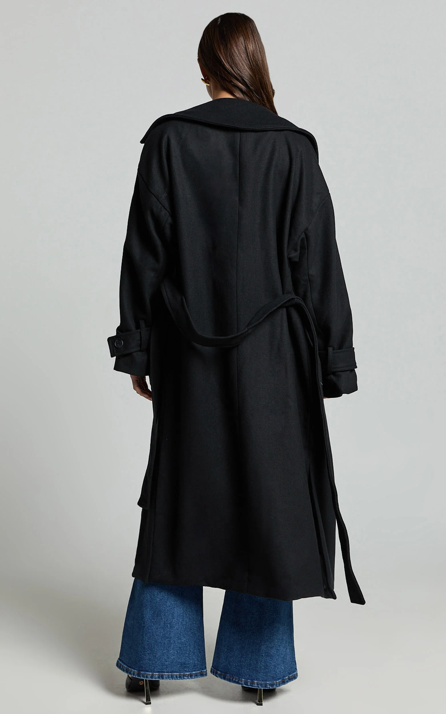Mella Coat - Belted Longline Coat in Black