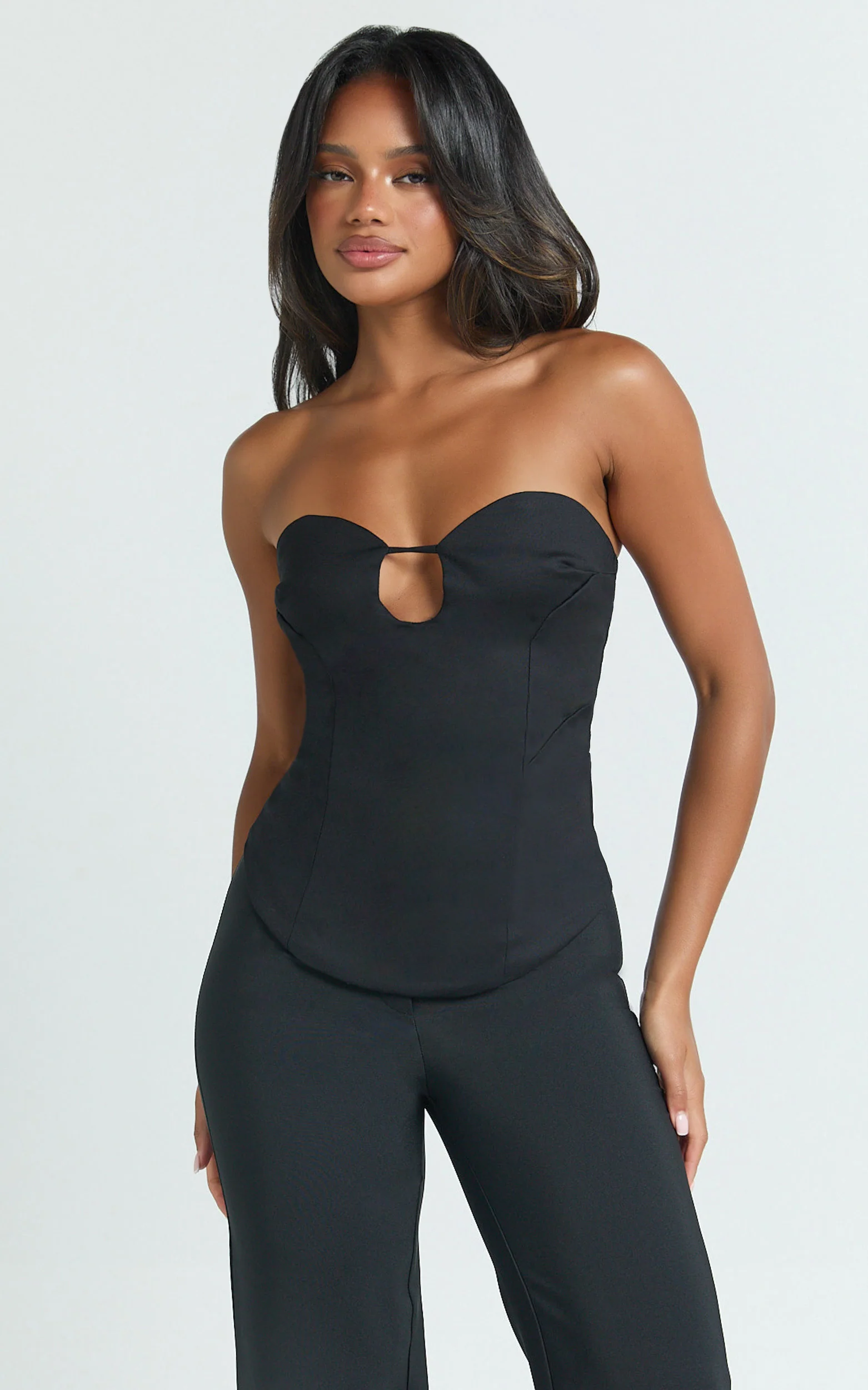 Carolyn Top - Strapless Cut Out Tailored Top in Black
