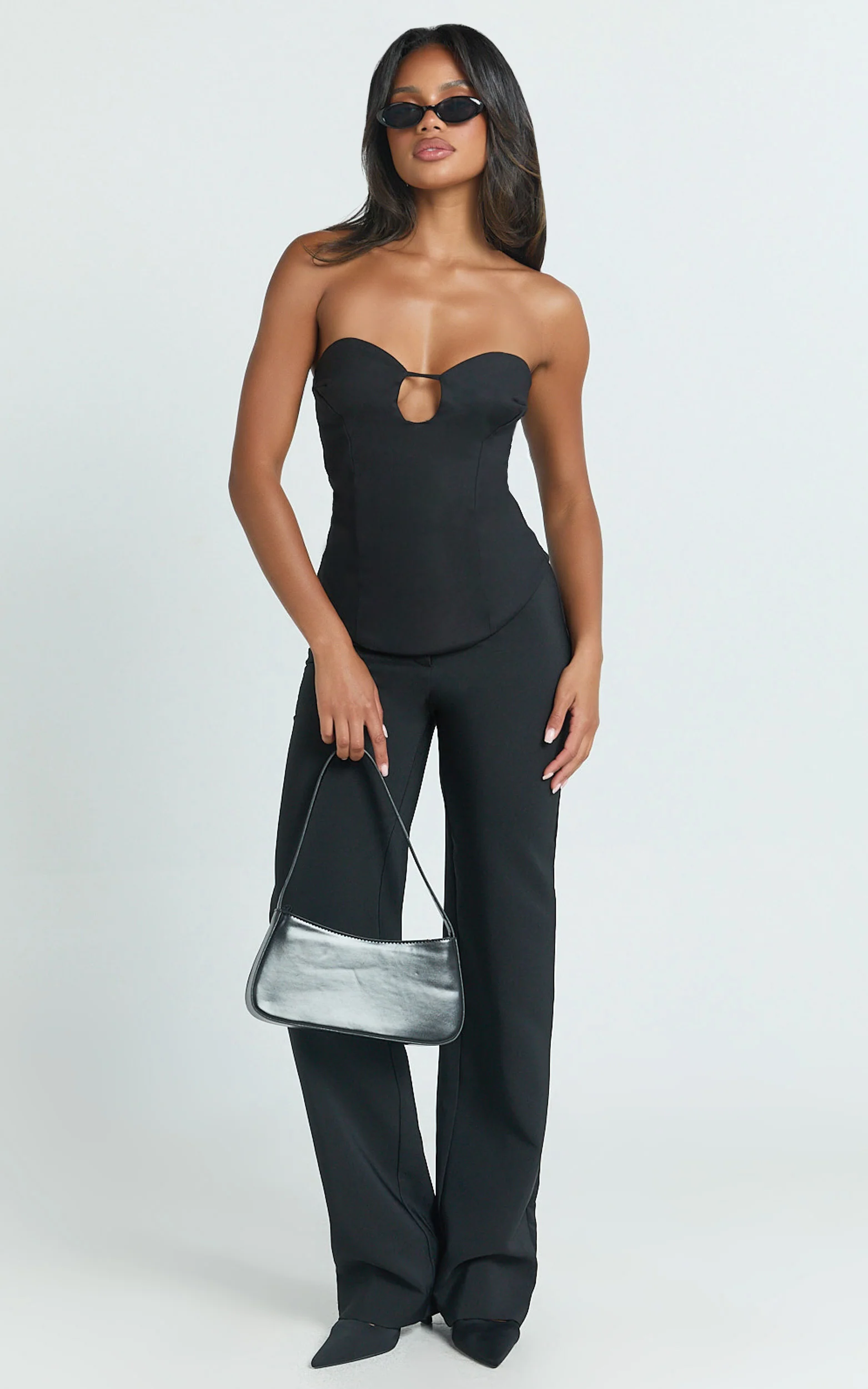 Carolyn Top - Strapless Cut Out Tailored Top in Black