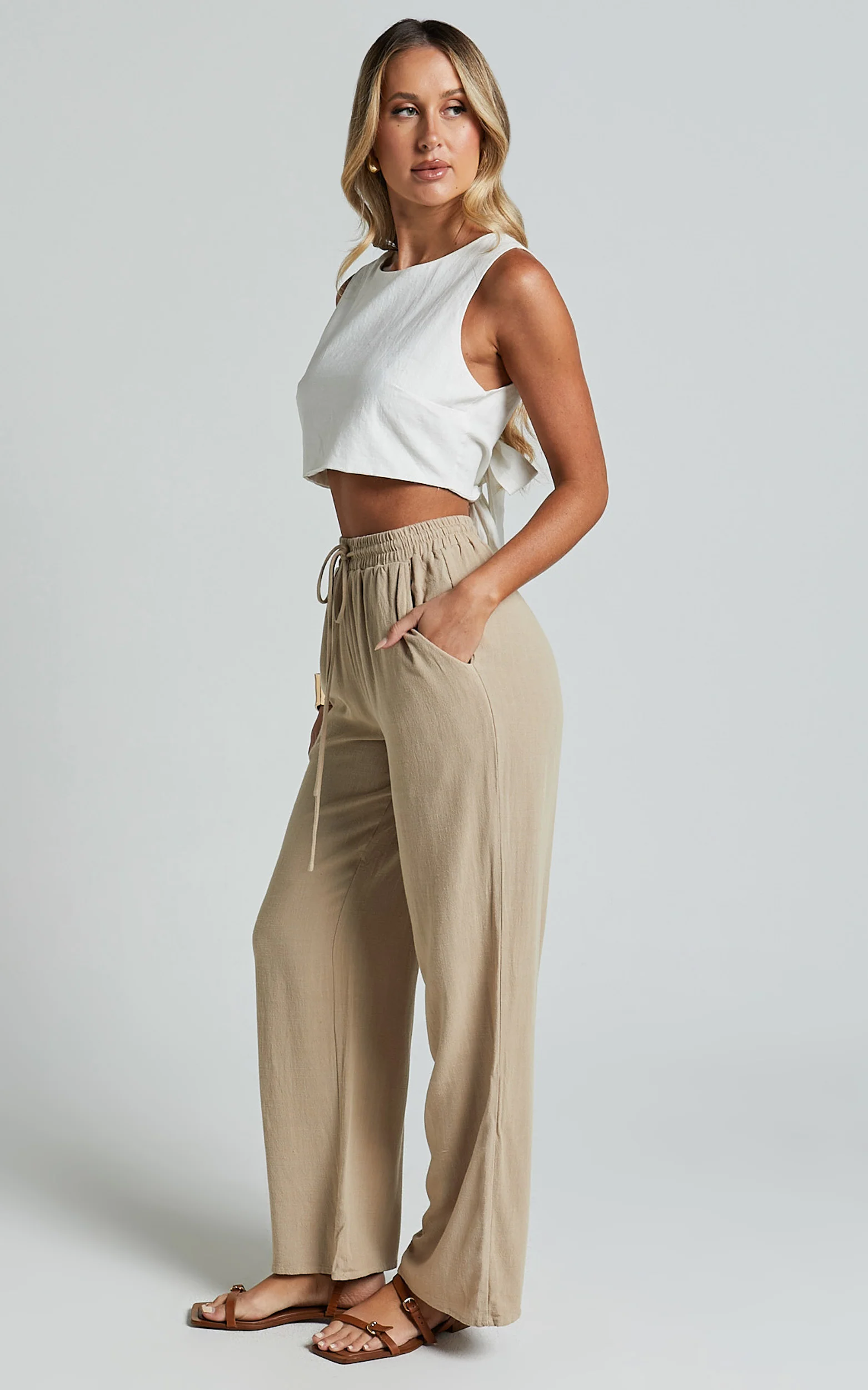 Kala Pants - Mid Waisted Relaxed Elastic Waist Pants in Sand