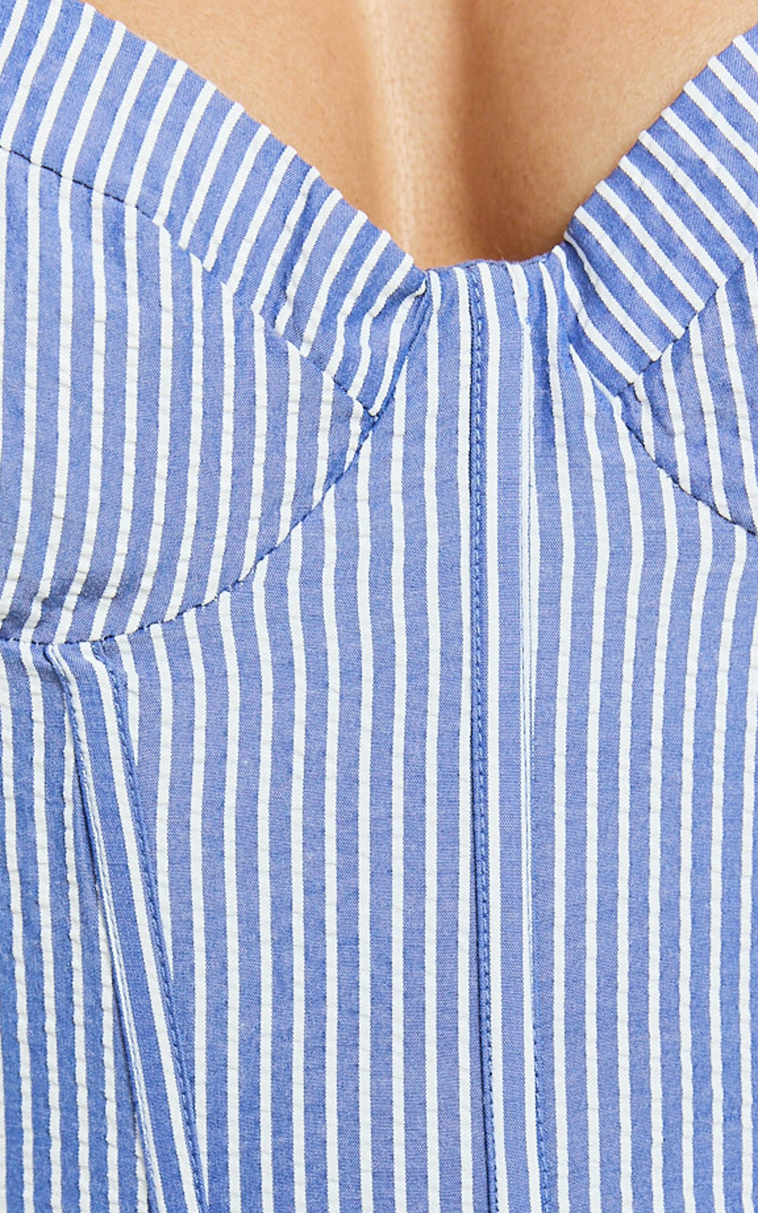 Sandra Top - Bustier Fitted Crop Stripe Top in Mid Blue Stripe