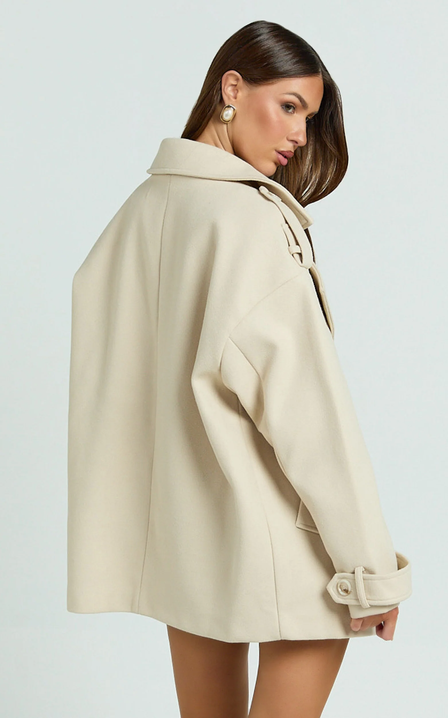 Adriana Coat - Double Breasted Short Wool Like Coat in Cream