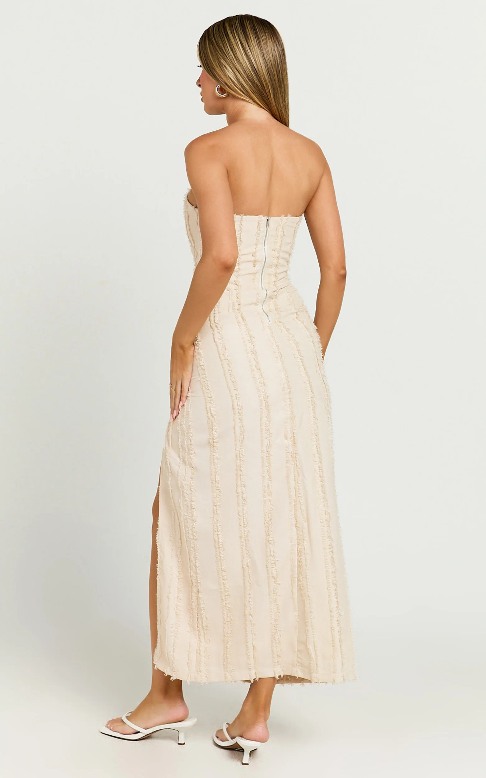 Aubrey Midi Dress - Strapless Thigh Split Dress in Cream