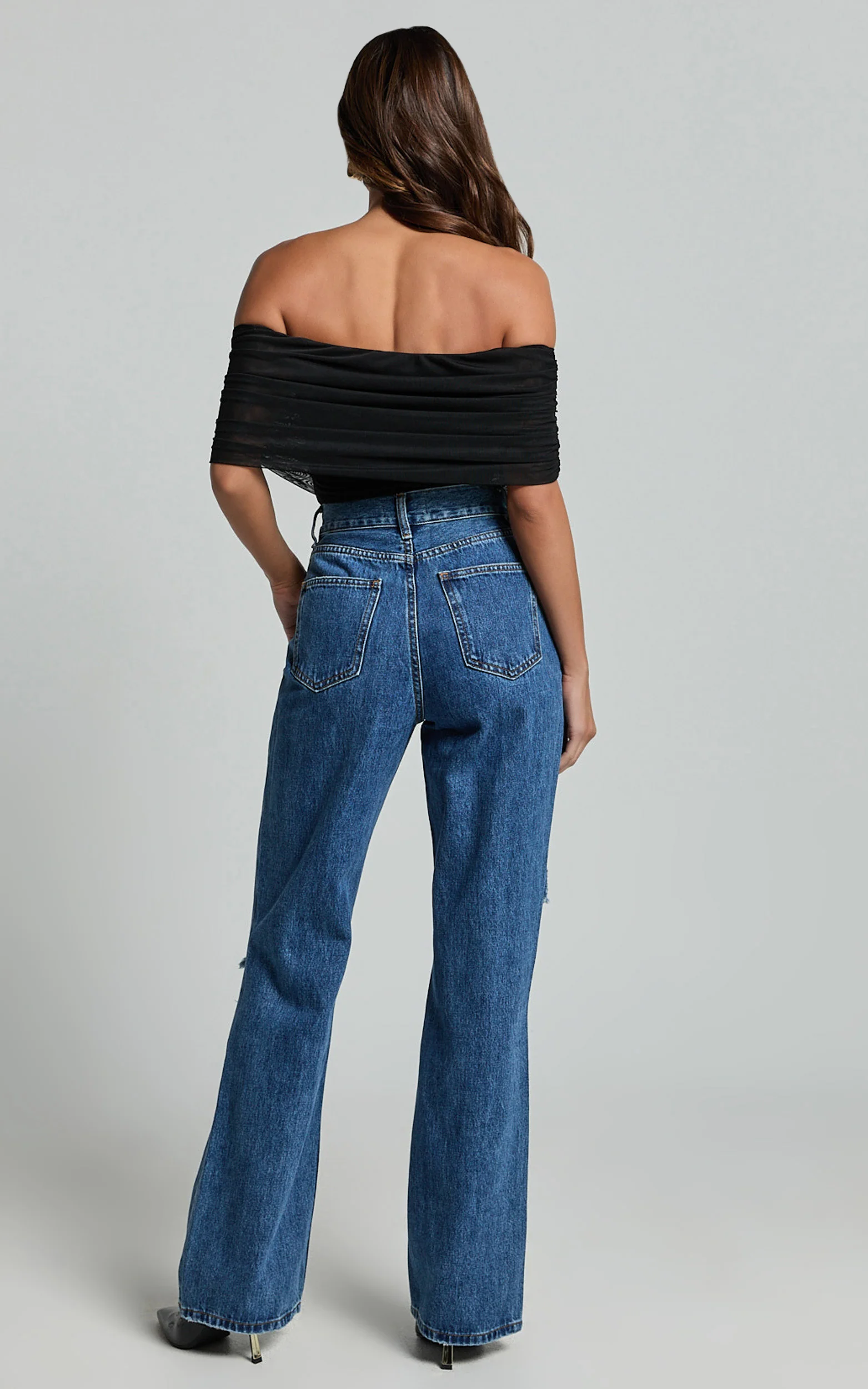 Miho Jeans - High Waisted Recycled Cotton Distressed Straight Leg Denim Jeans in Dark Blue Wash