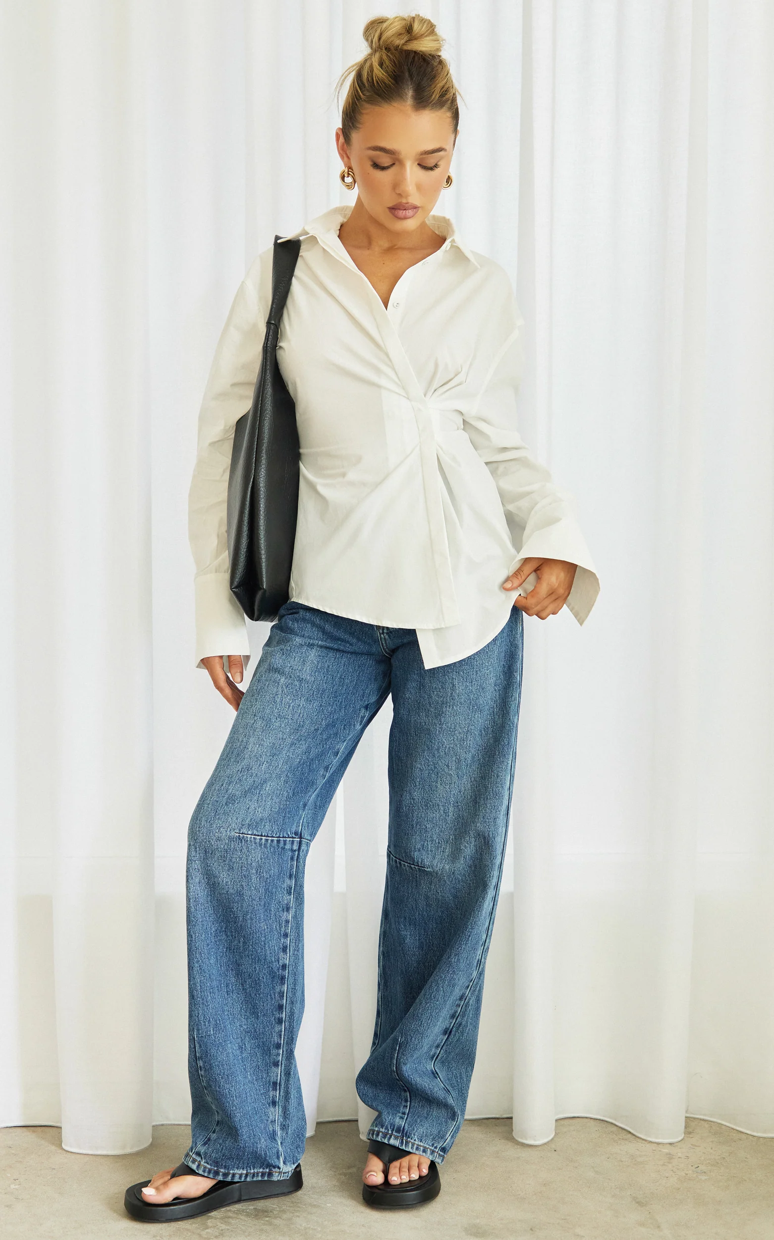 Diana Jeans - Mid Rise Wide Leg Barrel Recycled Denim Jeans in Dark Blue Wash