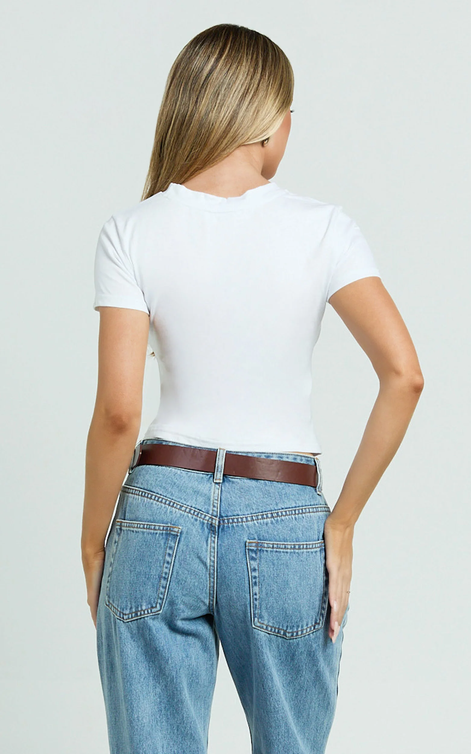 Georgina Top - Crew Neck Short Sleeve Baby Tee in White