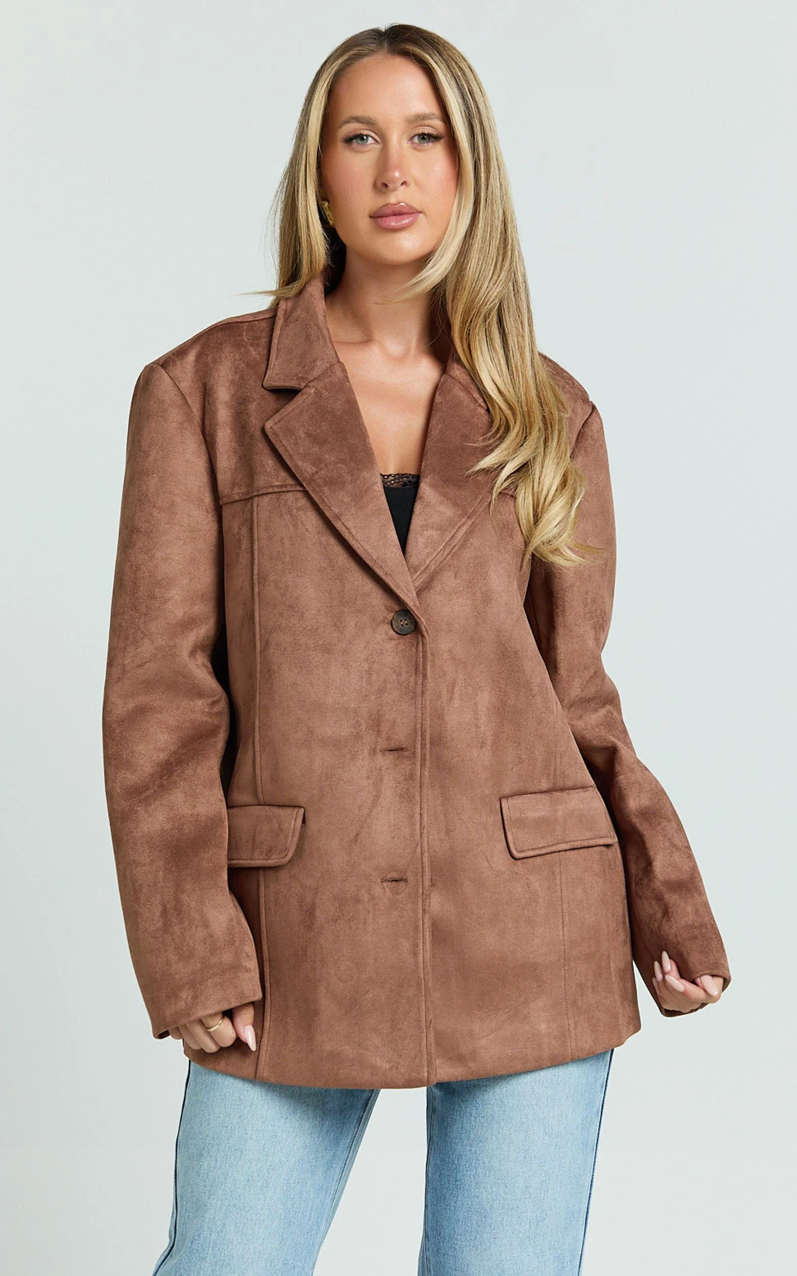 Priscilla Jacket - Faux Suede Relaxed Fit Jacket in Brown Tan