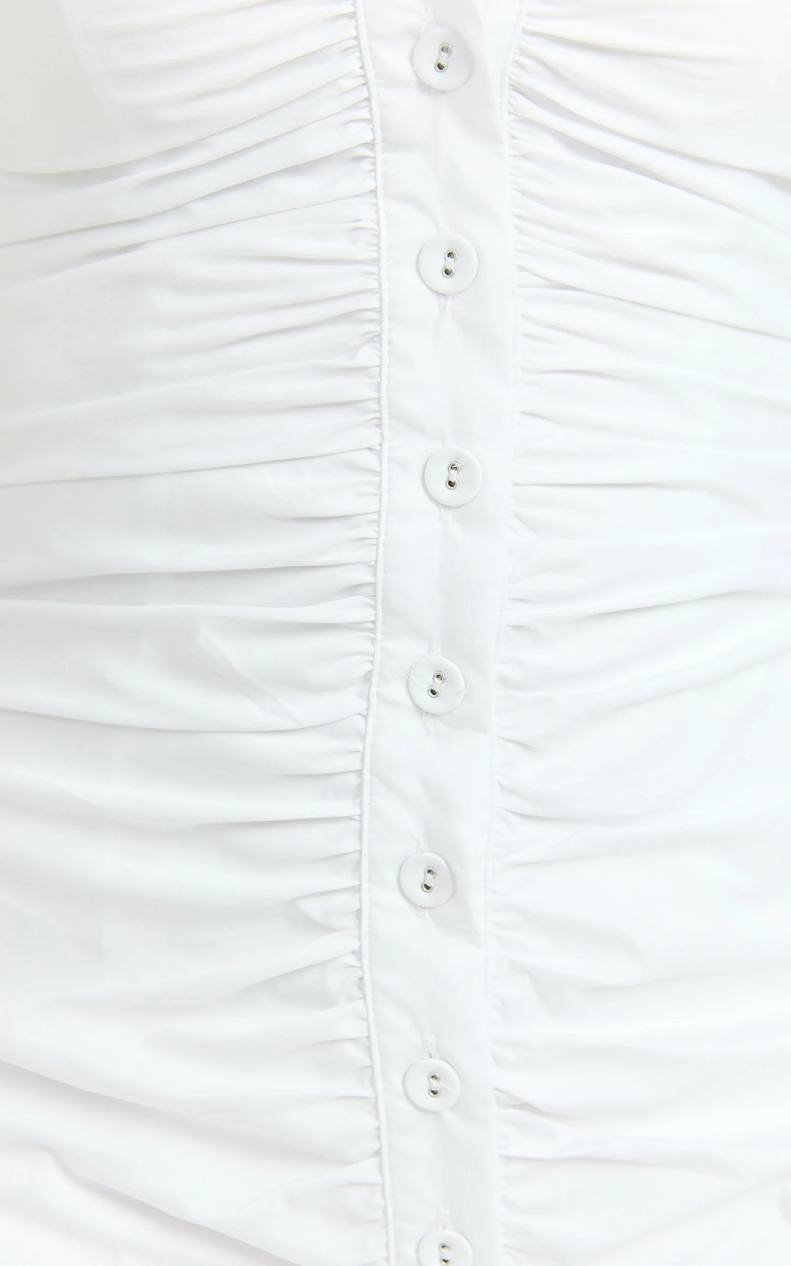 Mya Mini Dress - Scoop Neck Ruched Button Front Puff Sleeve Dress in White