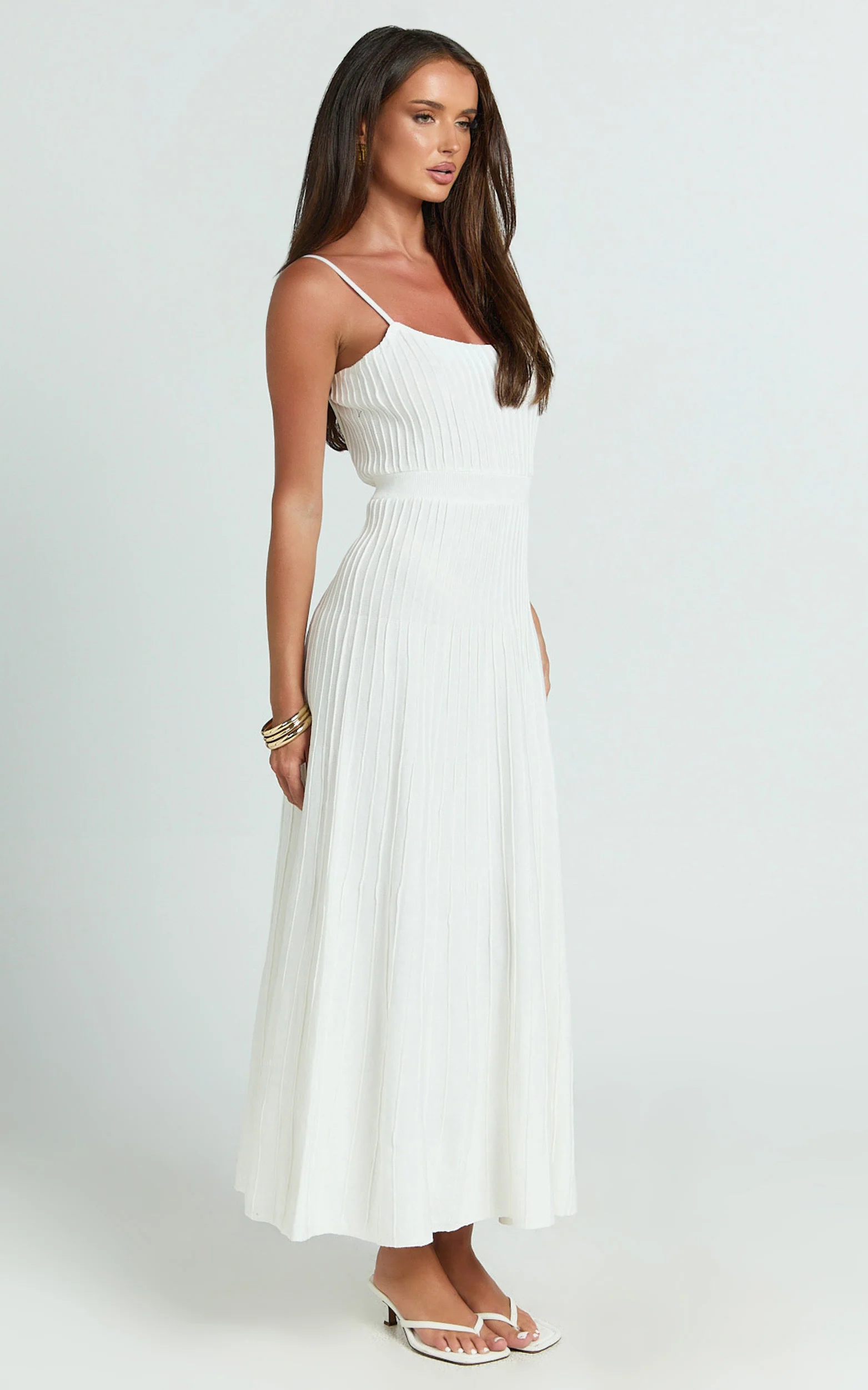 Donissa Midi Dress - Panelled Knit Dress in White