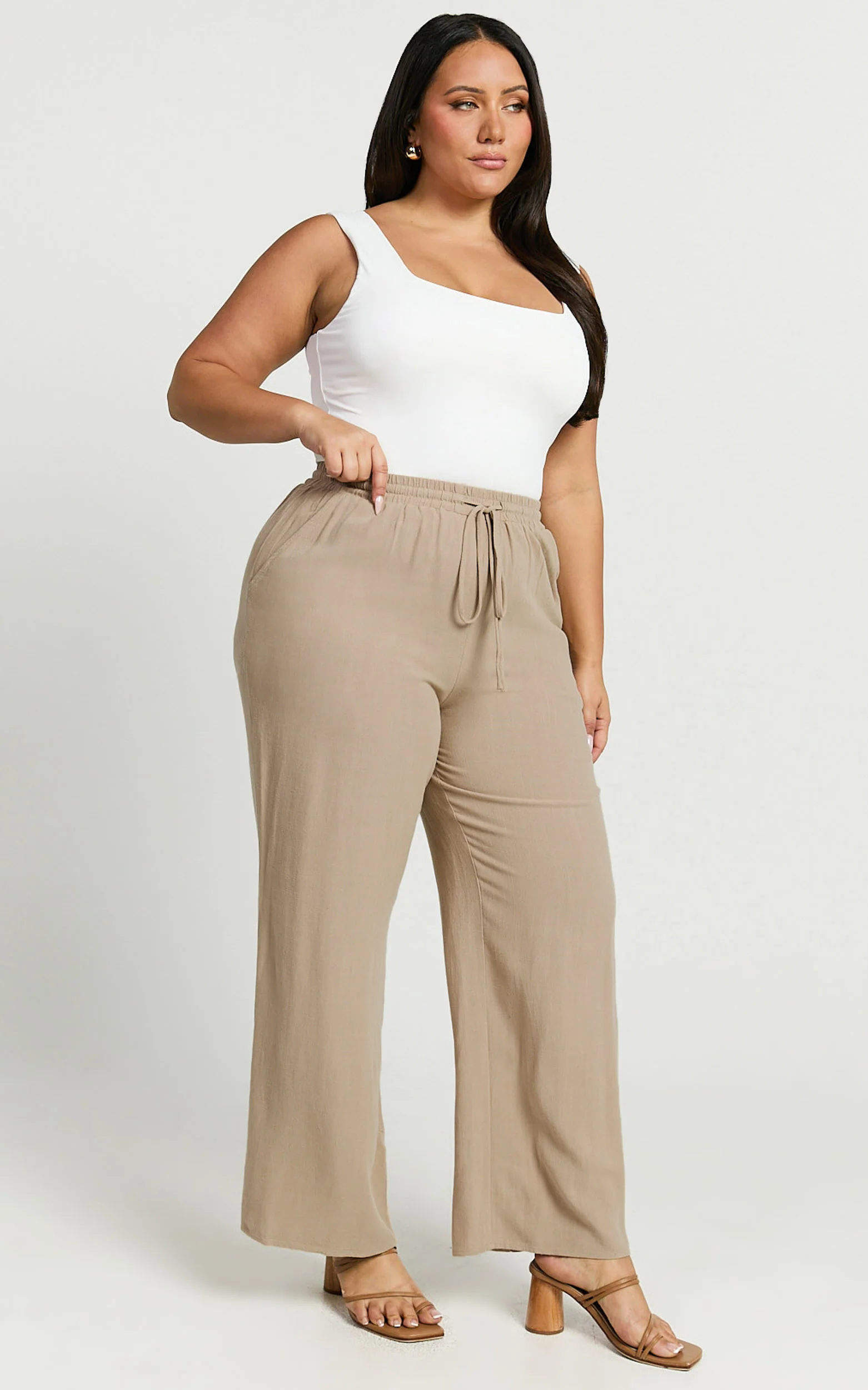 Kala Pants - Mid Waisted Relaxed Elastic Waist Pants in Sand