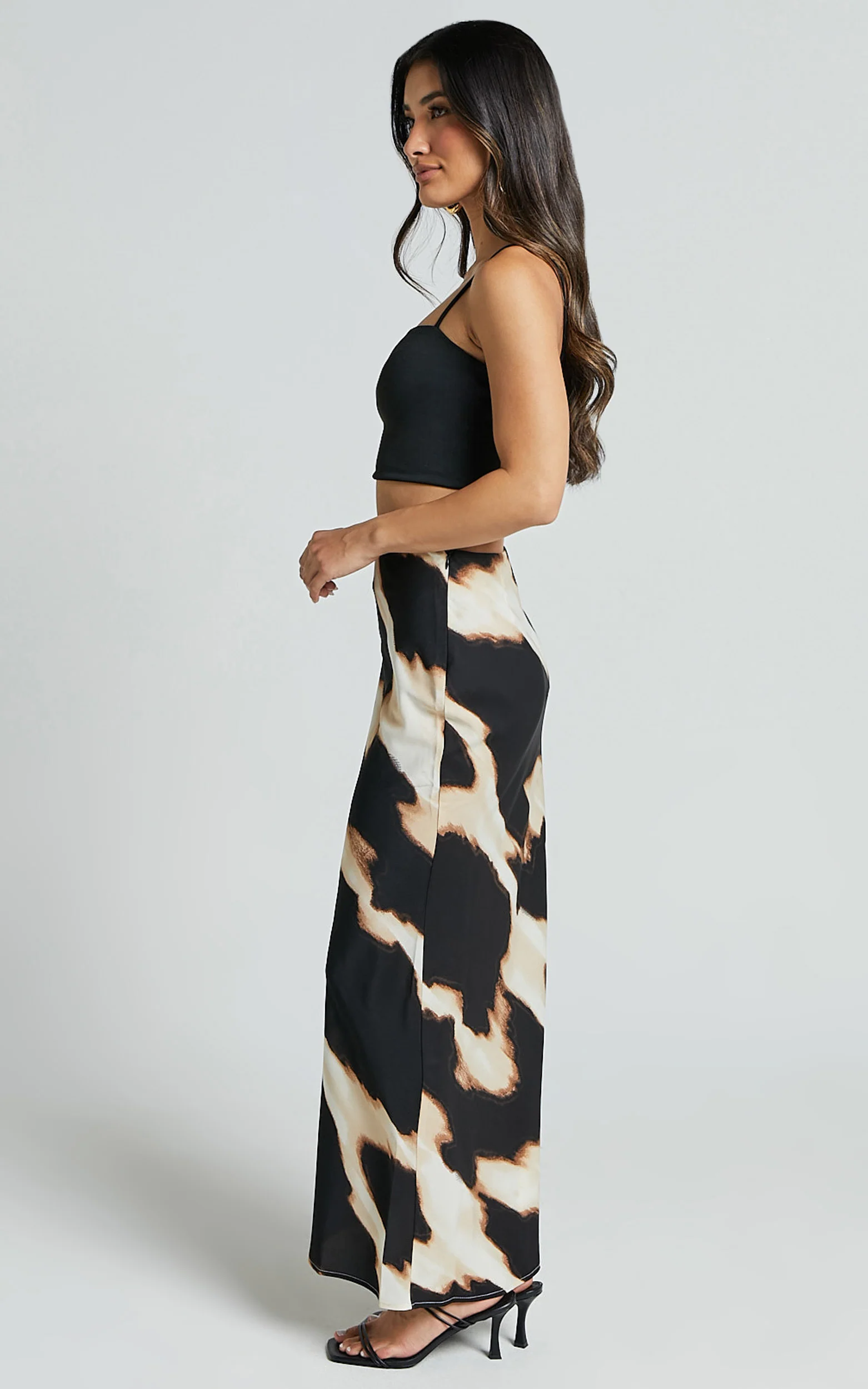 Tabitha Maxi Skirt - High Waist Slip Skirt in Brown