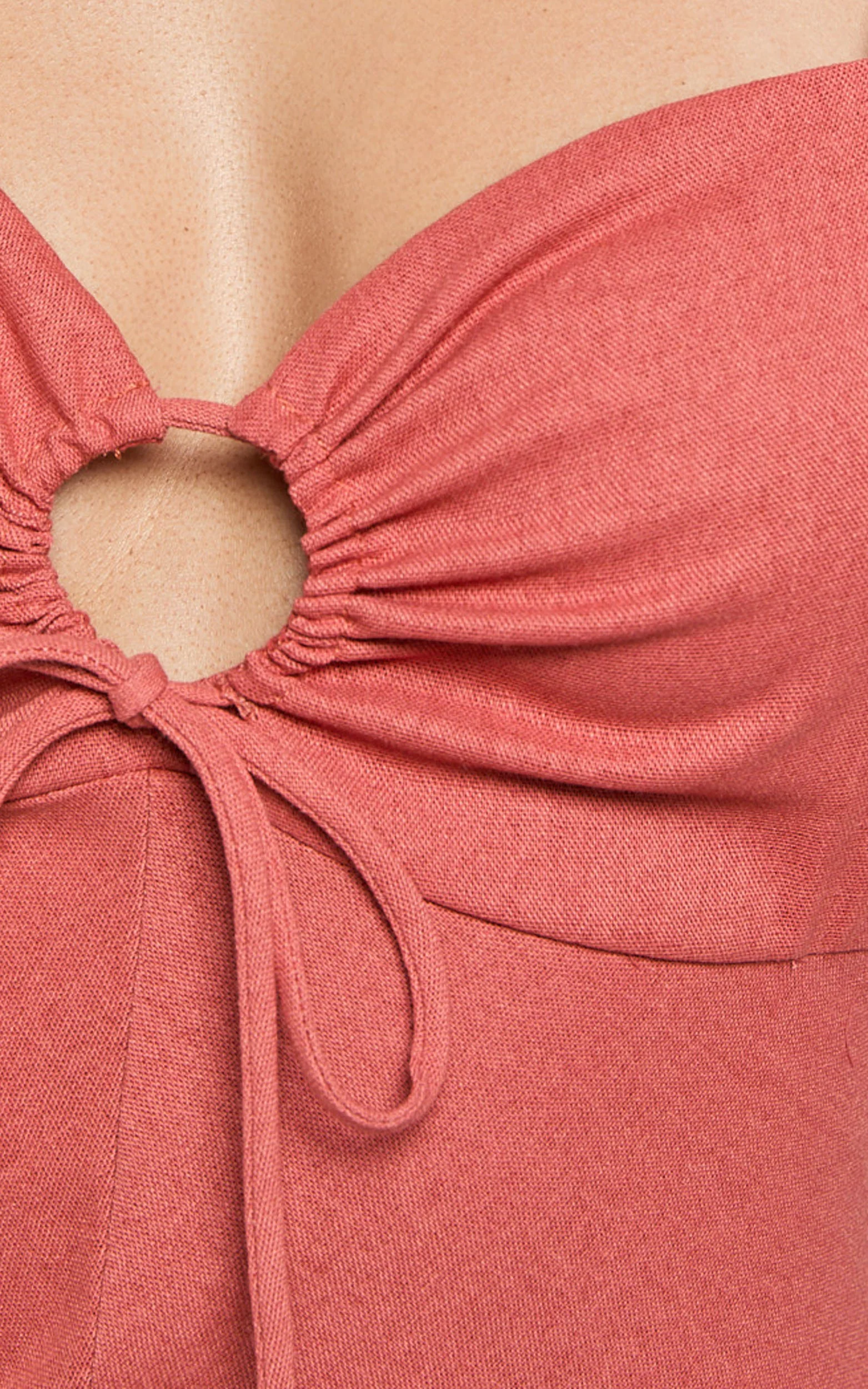 Fabia Midi Dress - Sweetheart Keyhole Linen Blend Dress in Clay