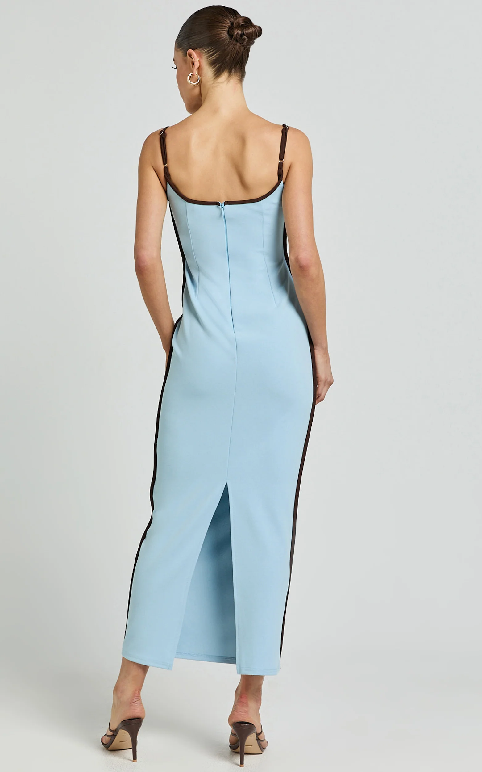 Ciara Midi Dress - V Neck Sleeveless Slip Dress in Blue