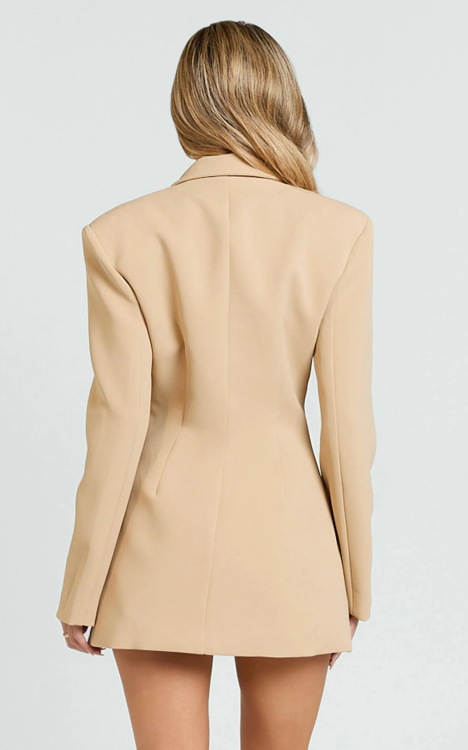 Seville Blazer - Long Line Notched Lapel Blazer in Beige