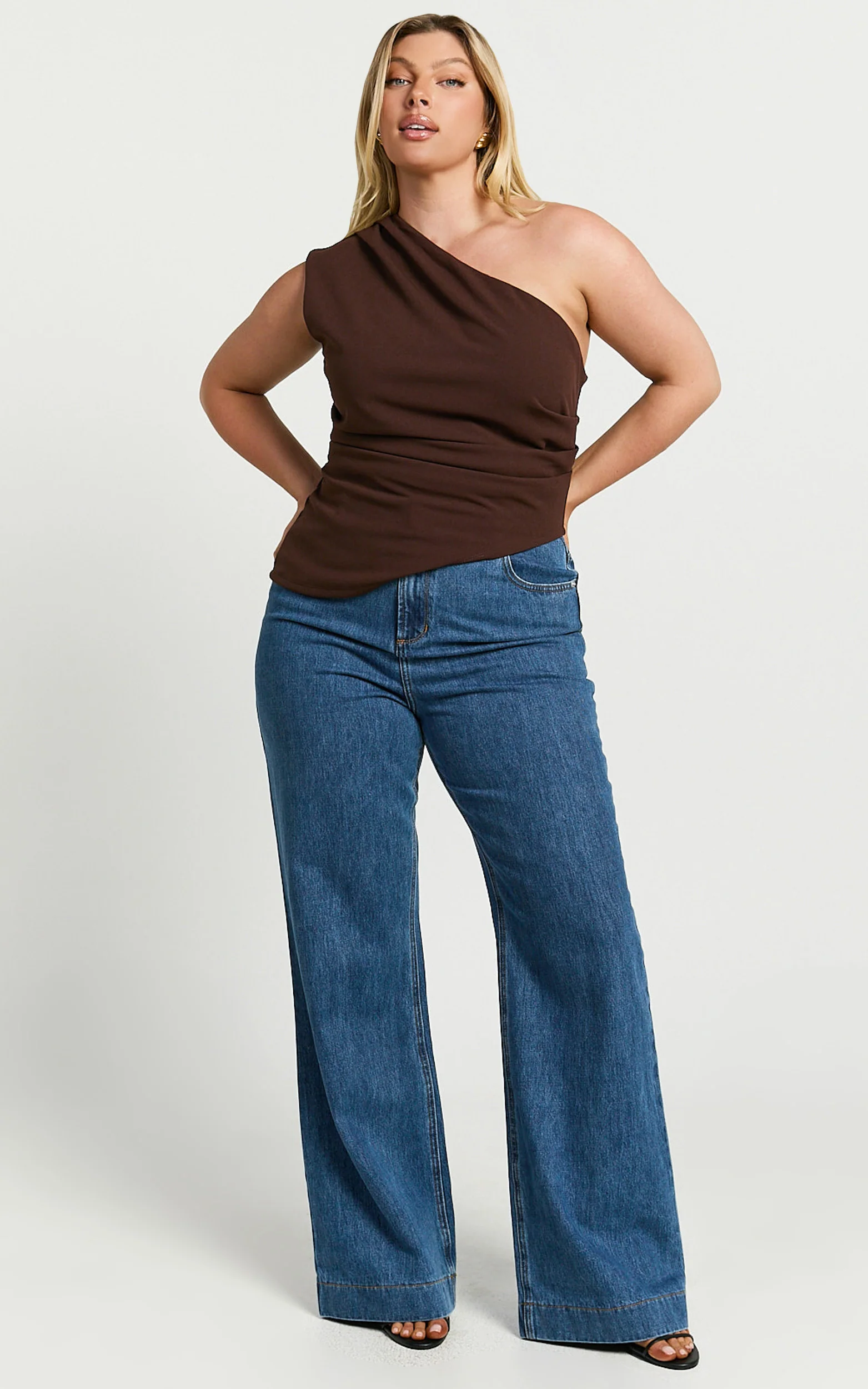 Amal Top - Asymmetrical One Shoulder Gathered Top in Chocolate
