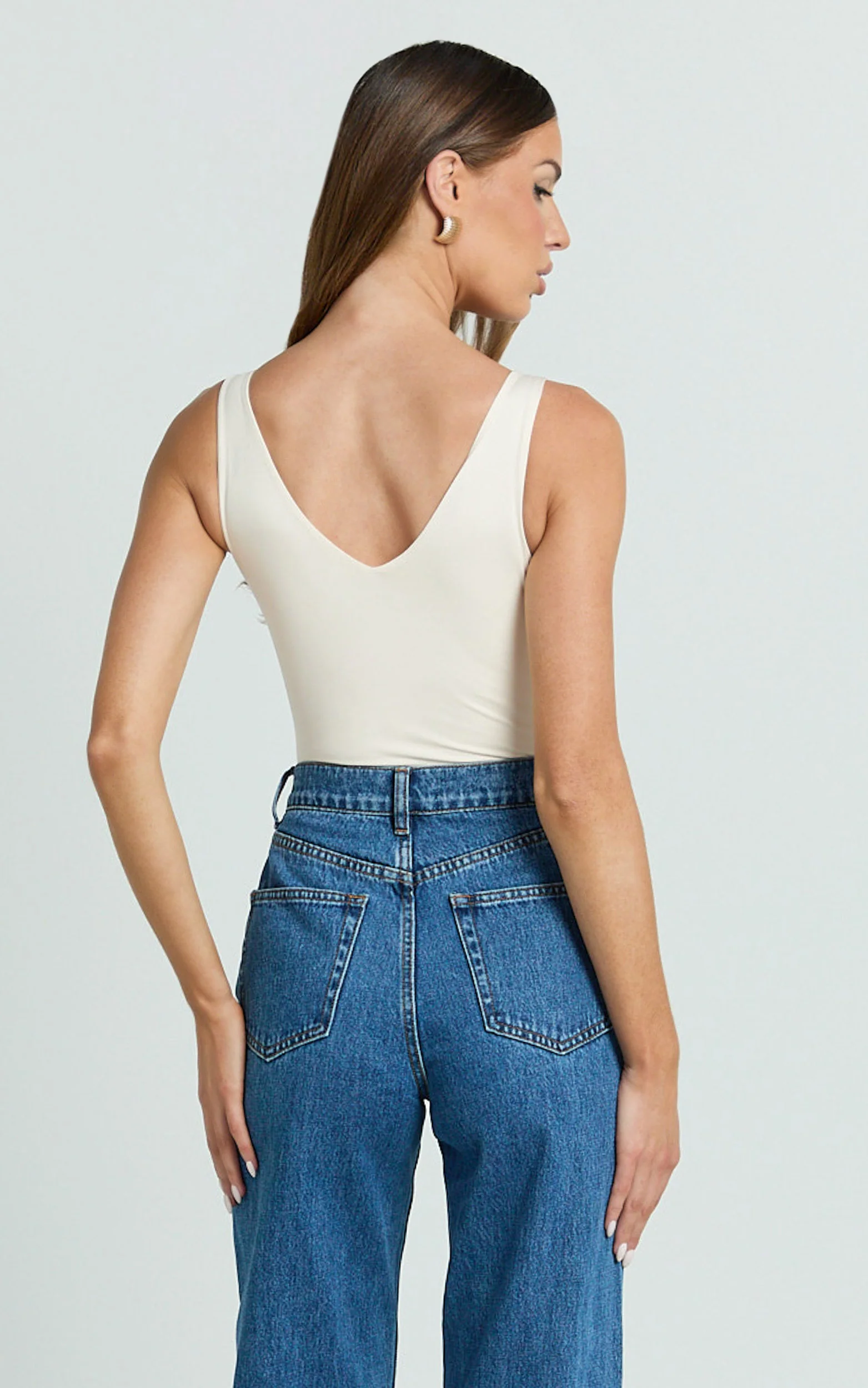Jamie Bodysuit - V Neck Bodysuit in Cream
