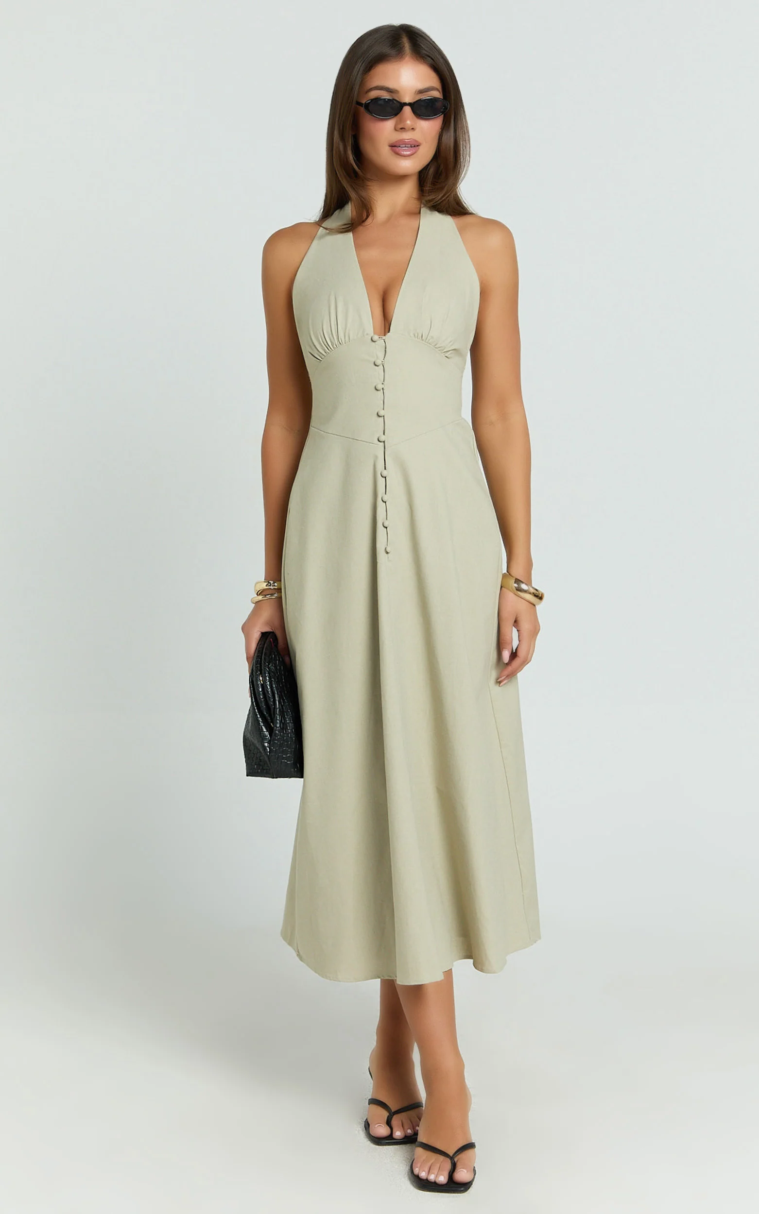 Beata Midi Dress - Line Dress in Sage