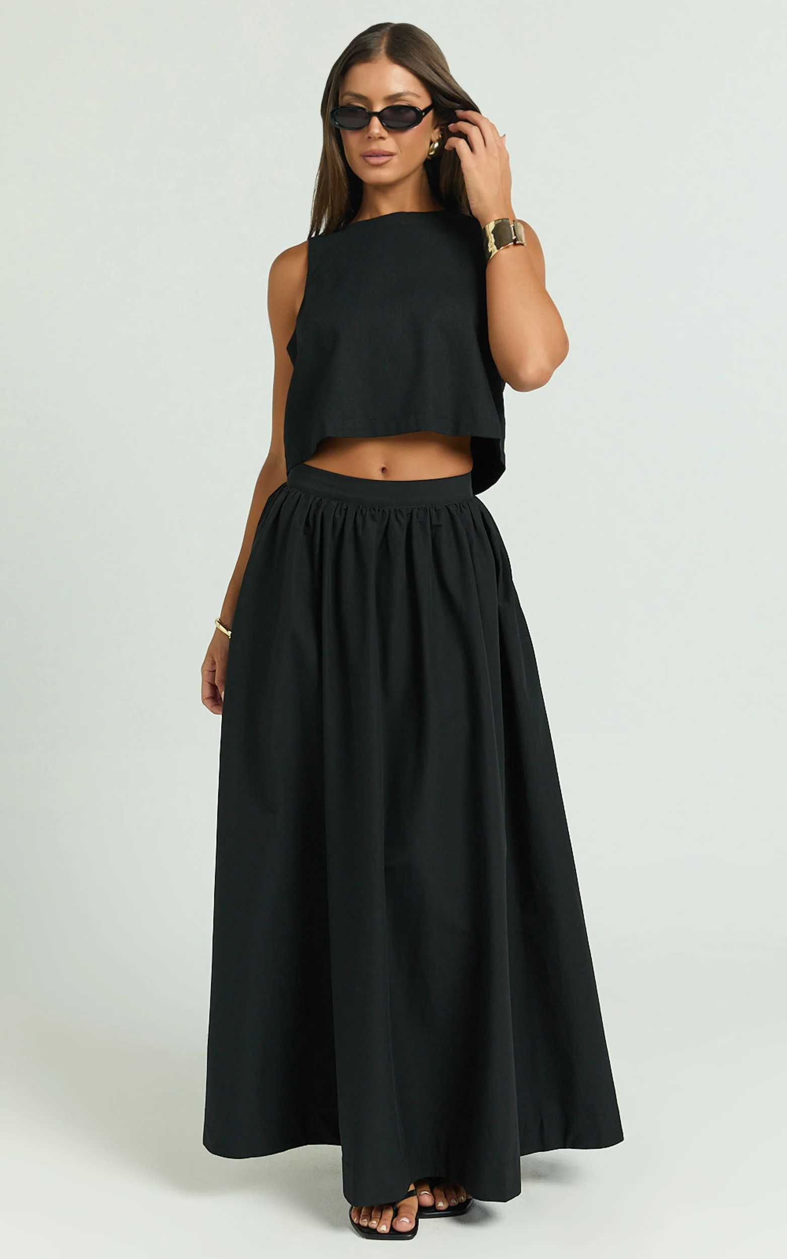 Preston Maxi Skirt - Gathered Waist Full Skirt in Black