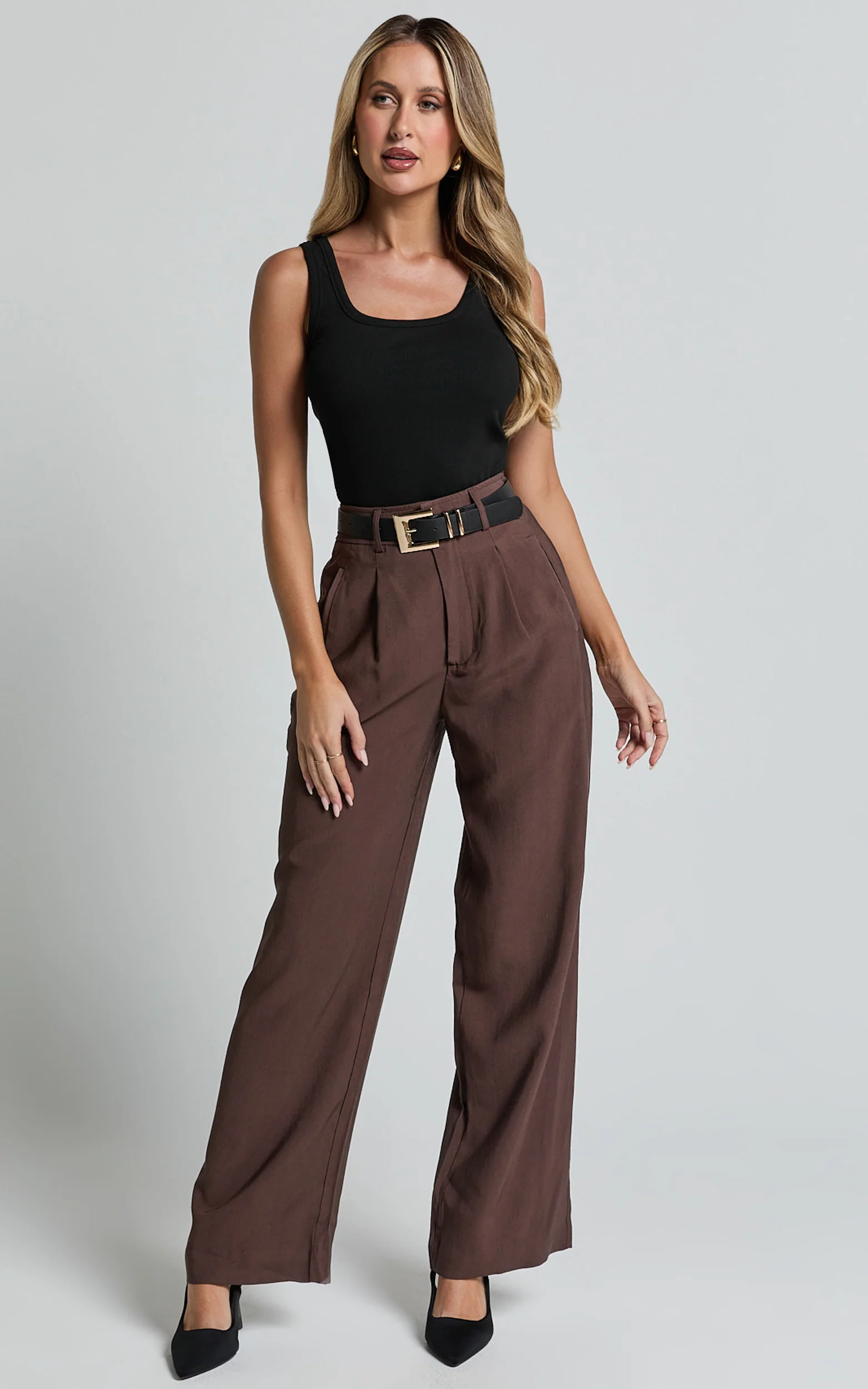Augustus Pants - High Waisted Wide Leg Tailored Pants in Dark Oak