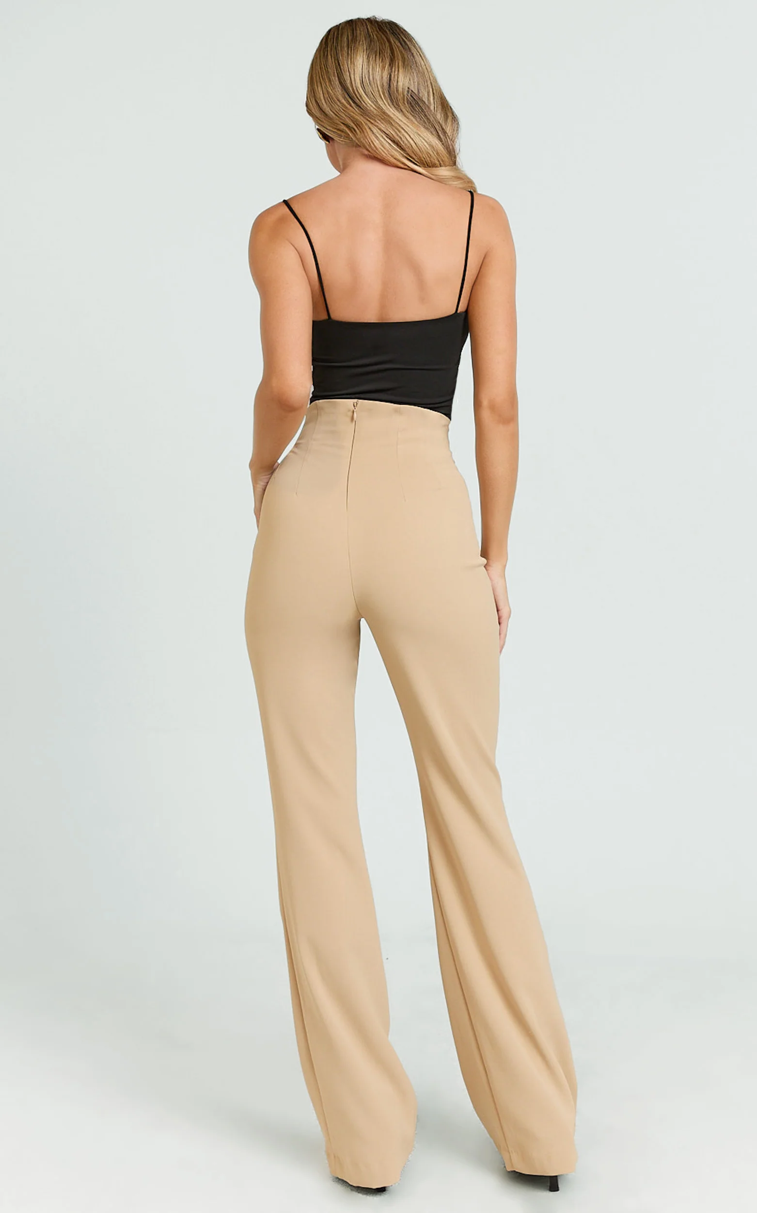 Seville Pants - High Waisted Slim Fit Bootleg Tailored Pants in Beige