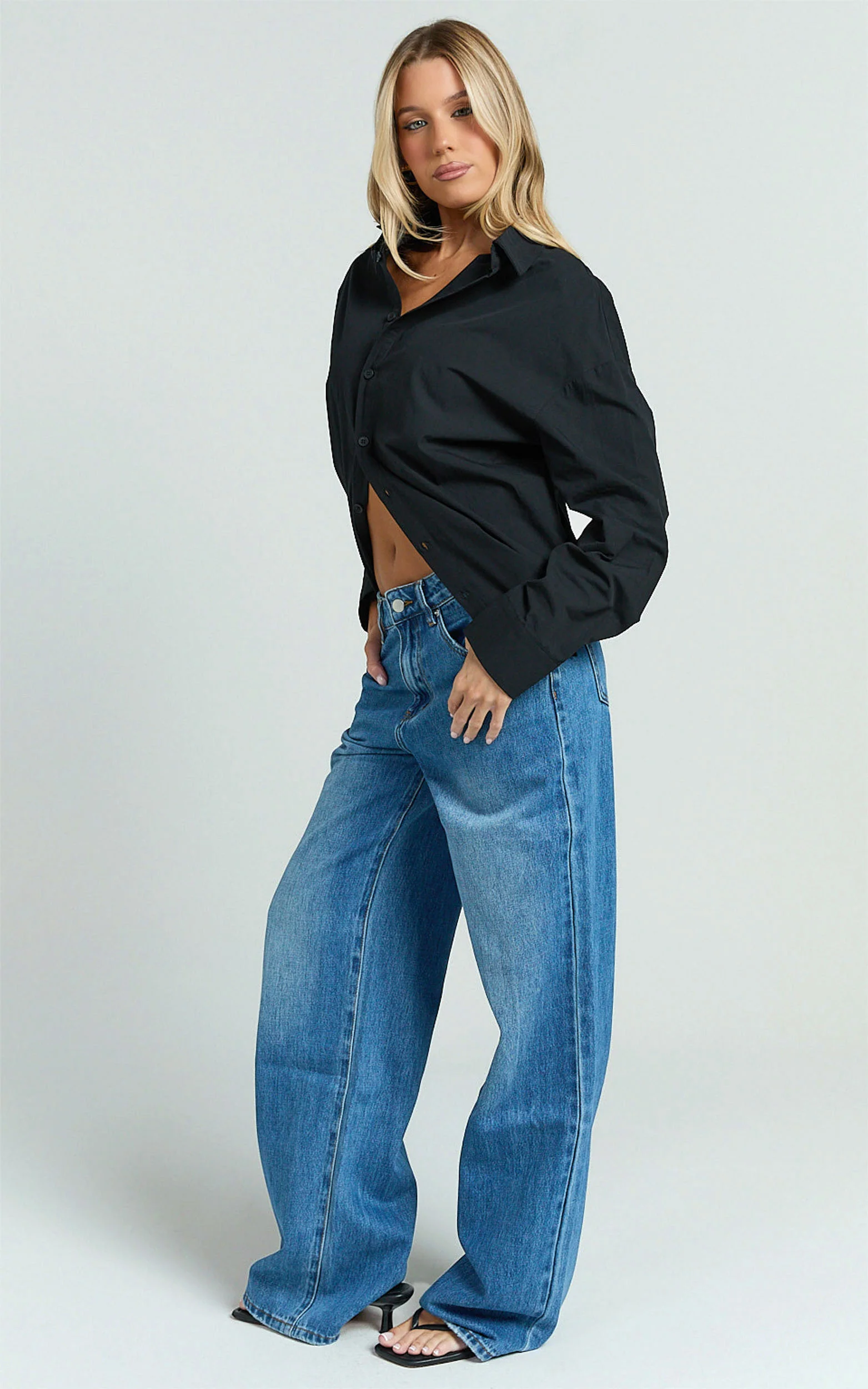 Amaris Top - Long Sleeve Open Back Tie Shirt in Black