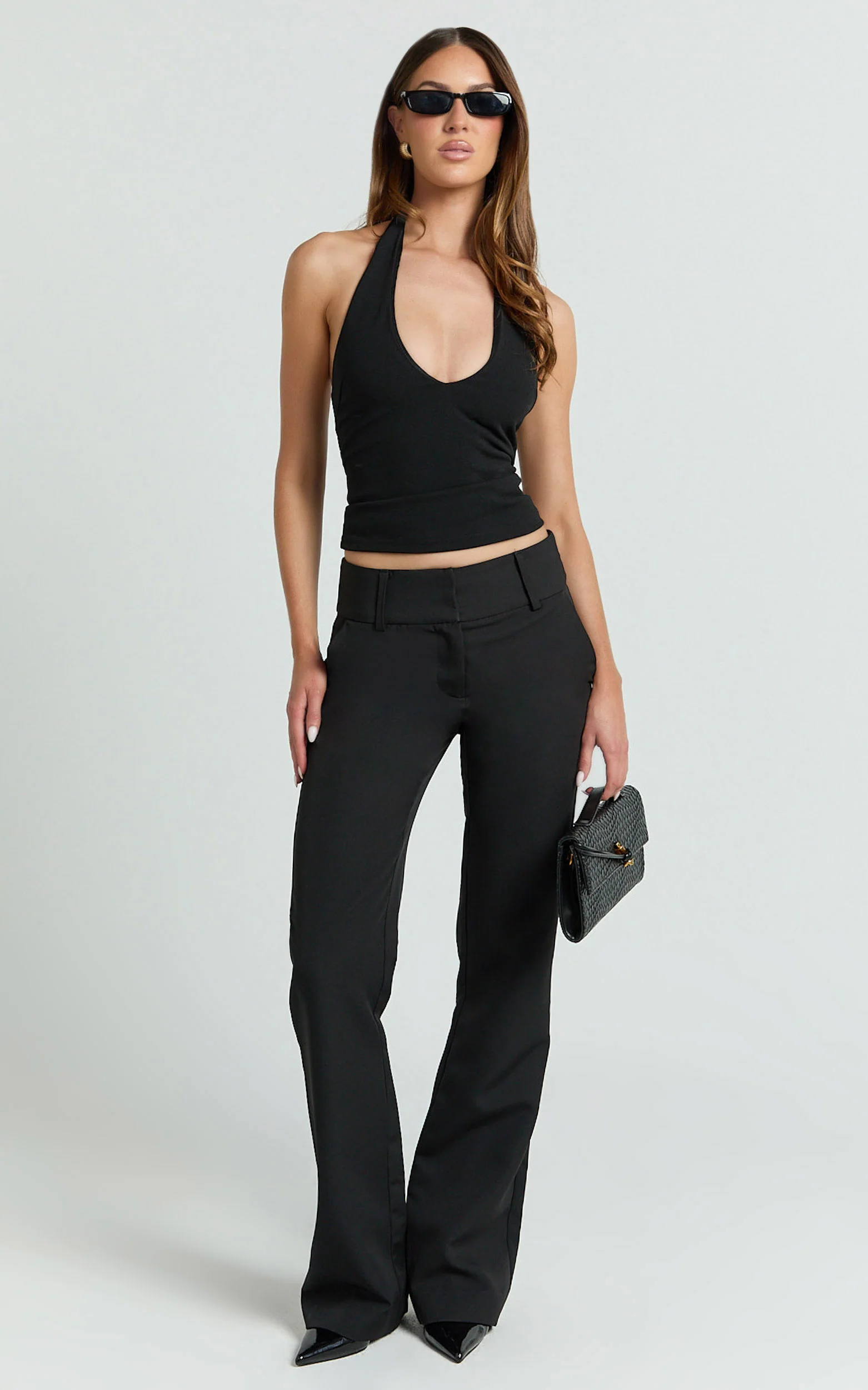 Elliot Pants - Mid Rise Pinstripe Bootleg Pants in Black