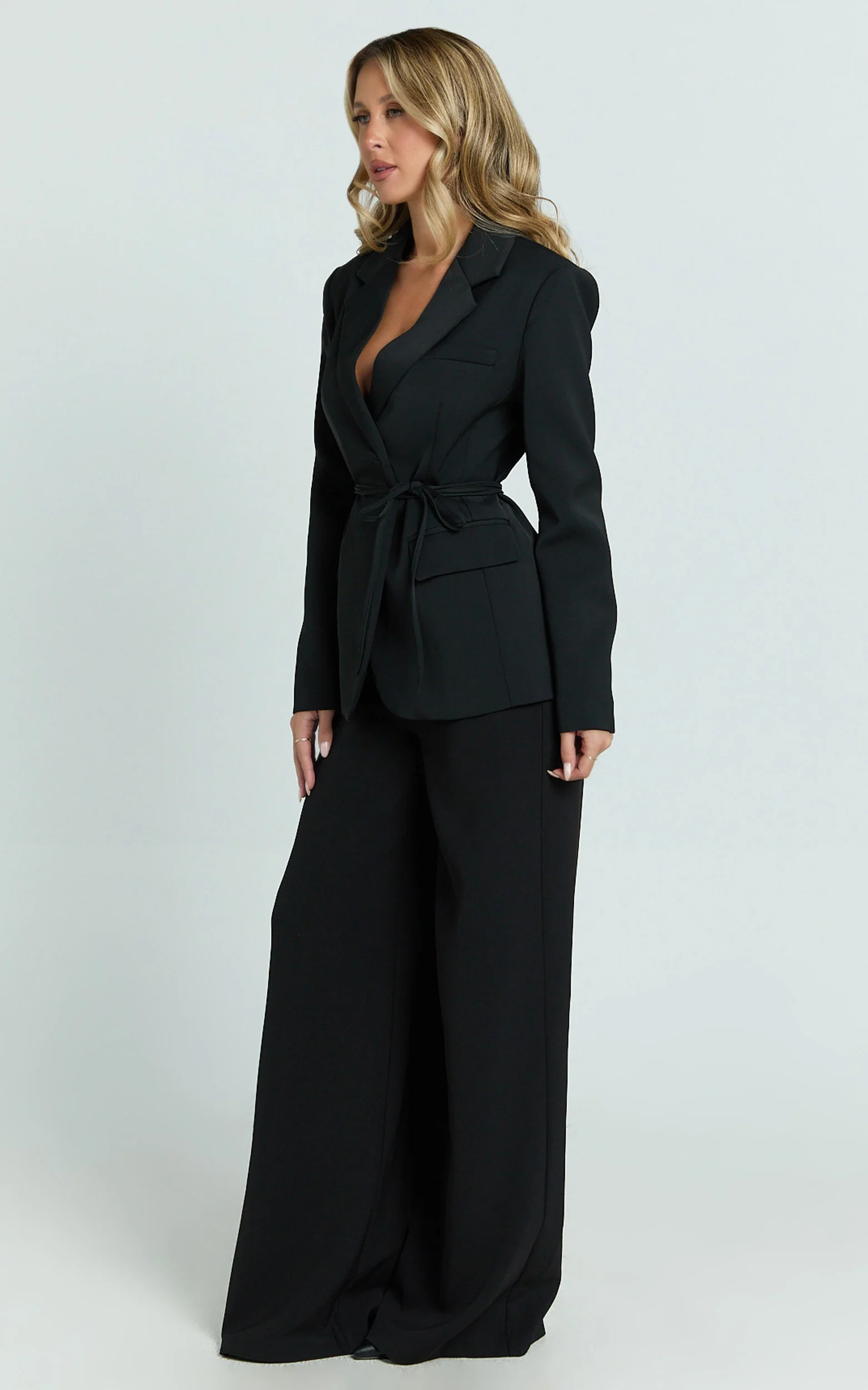 Harlee Blazer - Belted Cinch Waist Blazer in Black