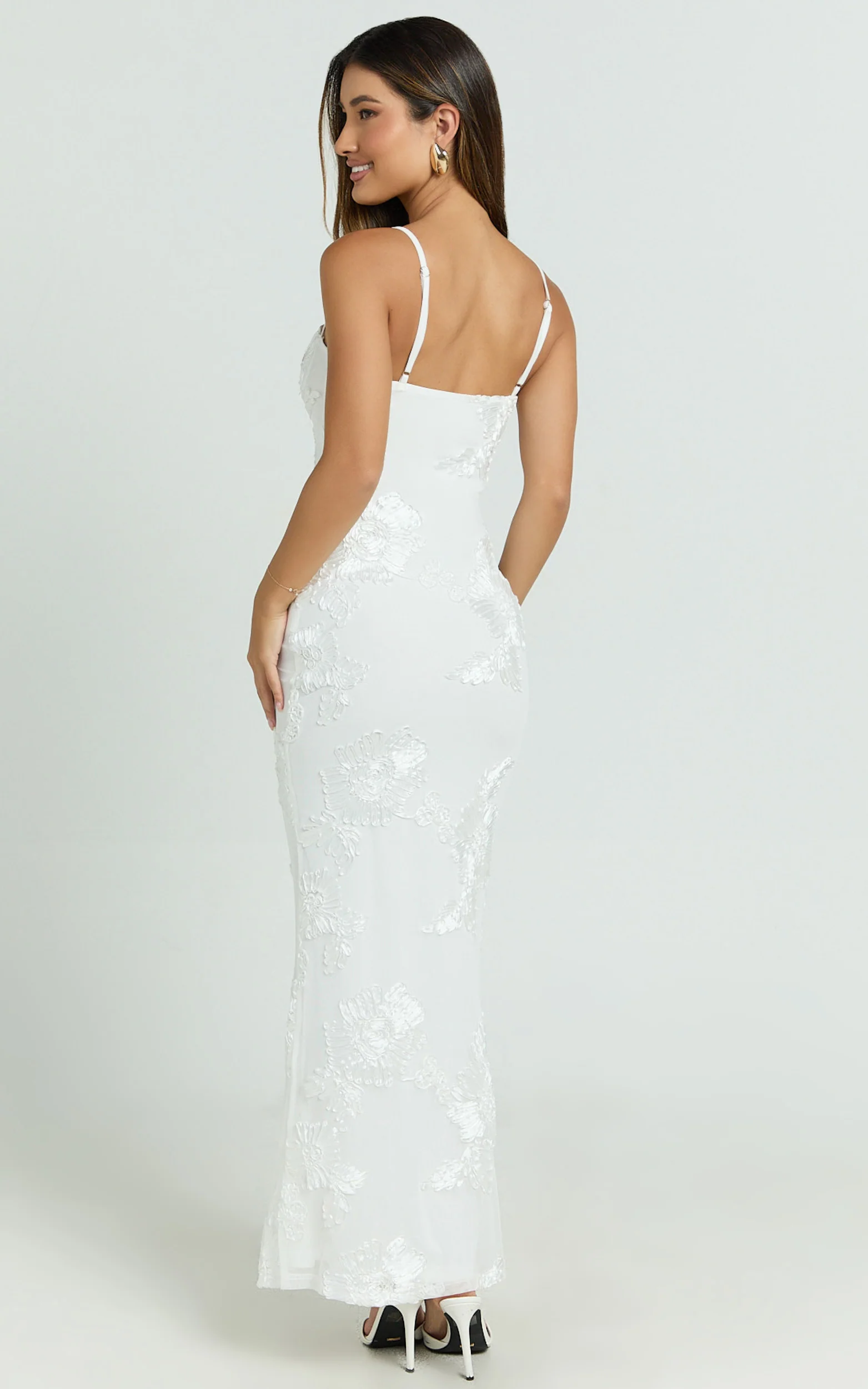 Rory Maxi Dress - Embroidered Mesh Dress in White