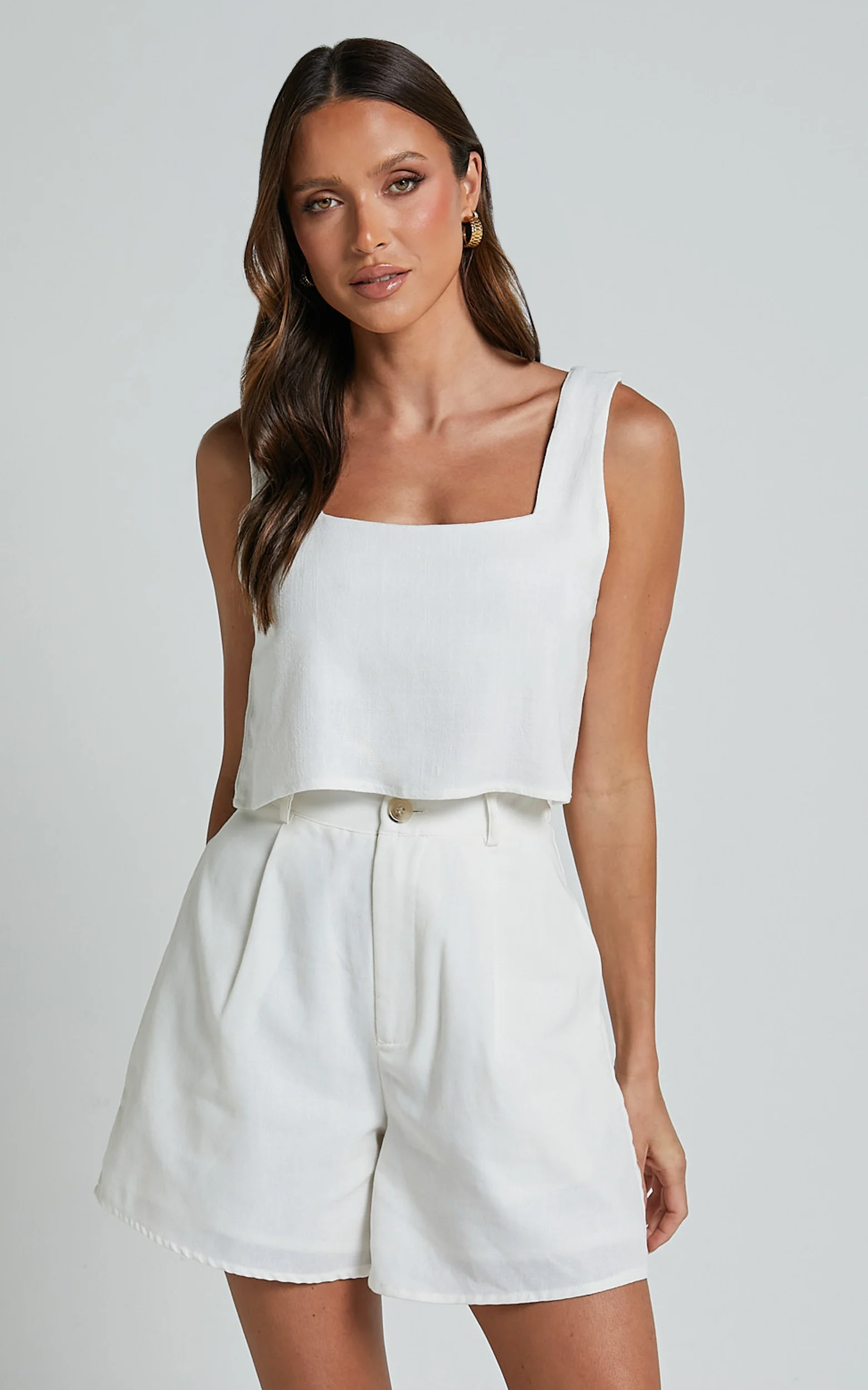 Jhovie Top - Linen Crop Top in White