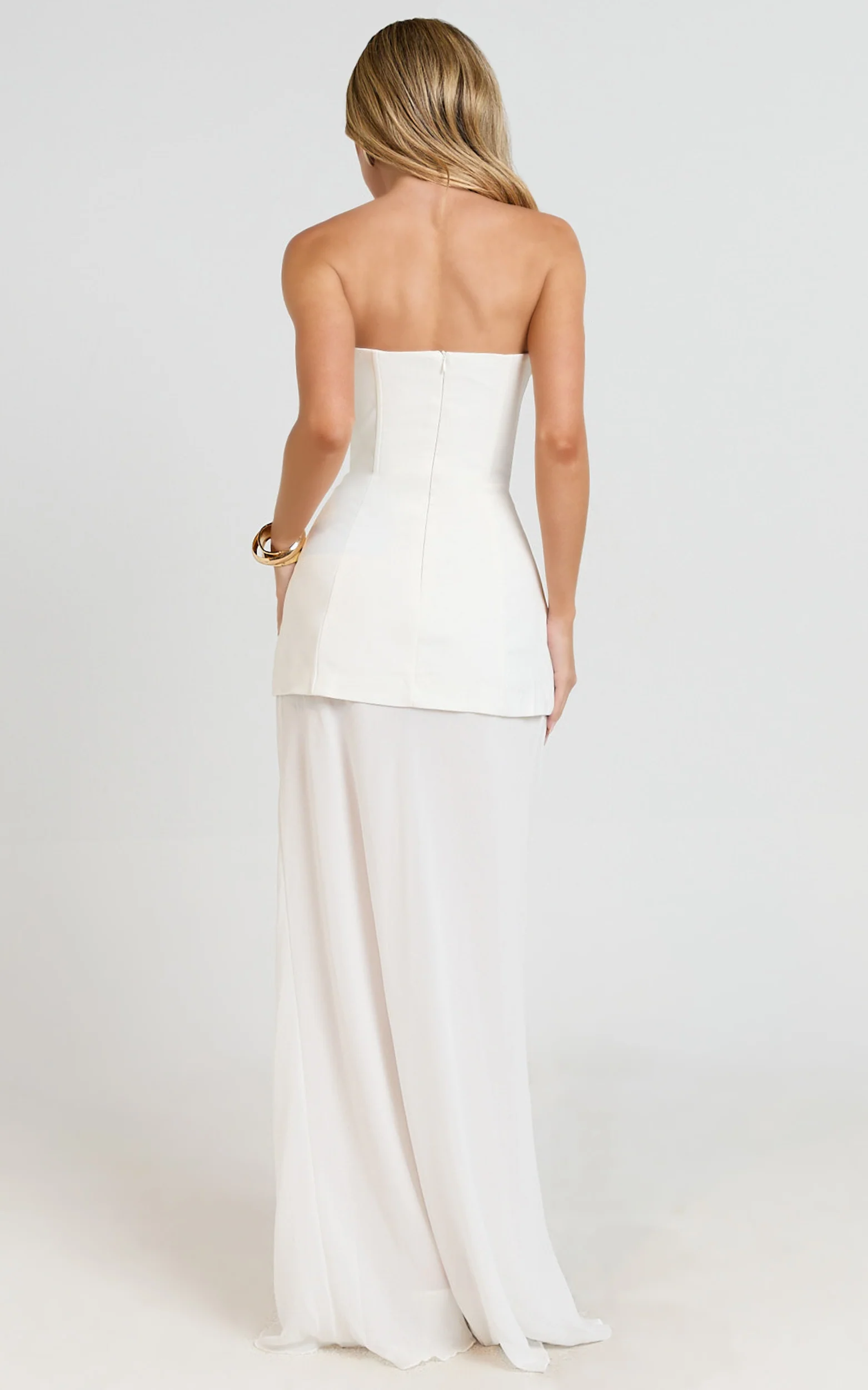 Keyla Maxi Dress - Strapless Contrast Skirt Dress in Ivory