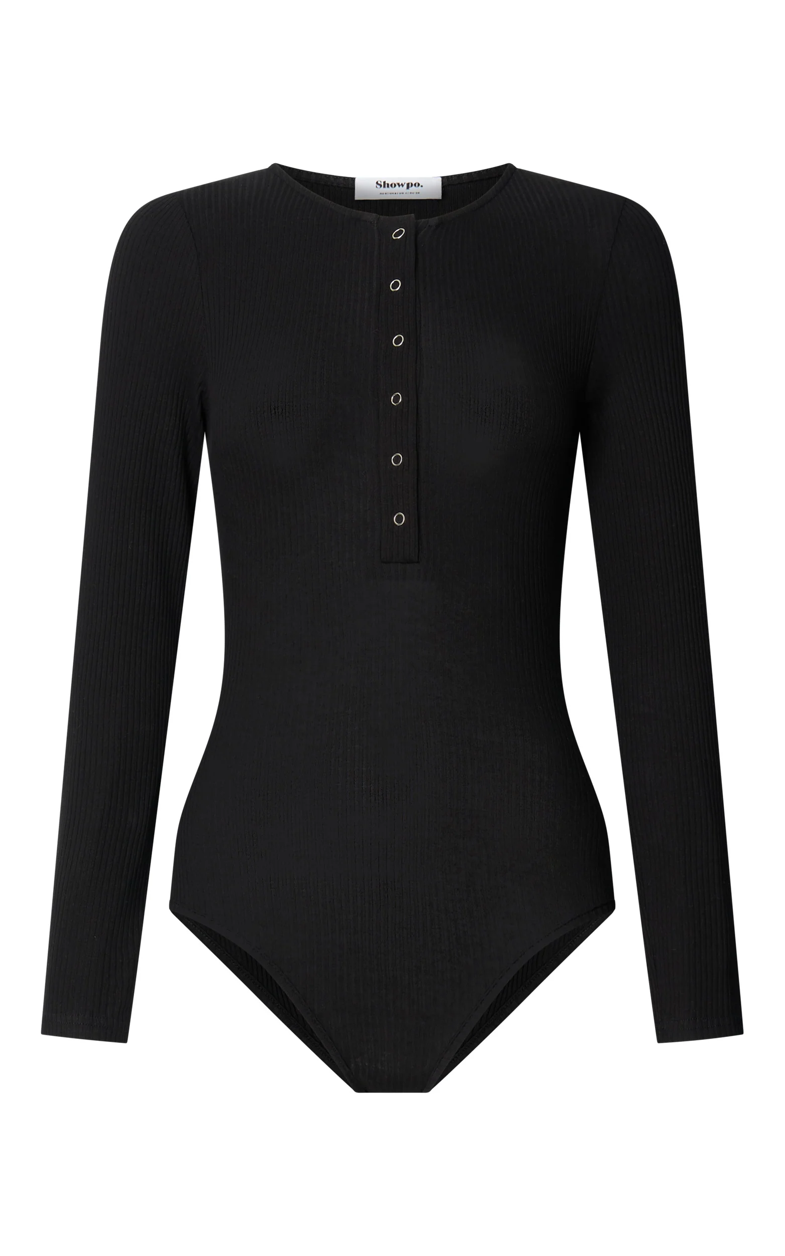 Tatem Bodysuit - Long Sleeve Button Front Bodysuit in Black