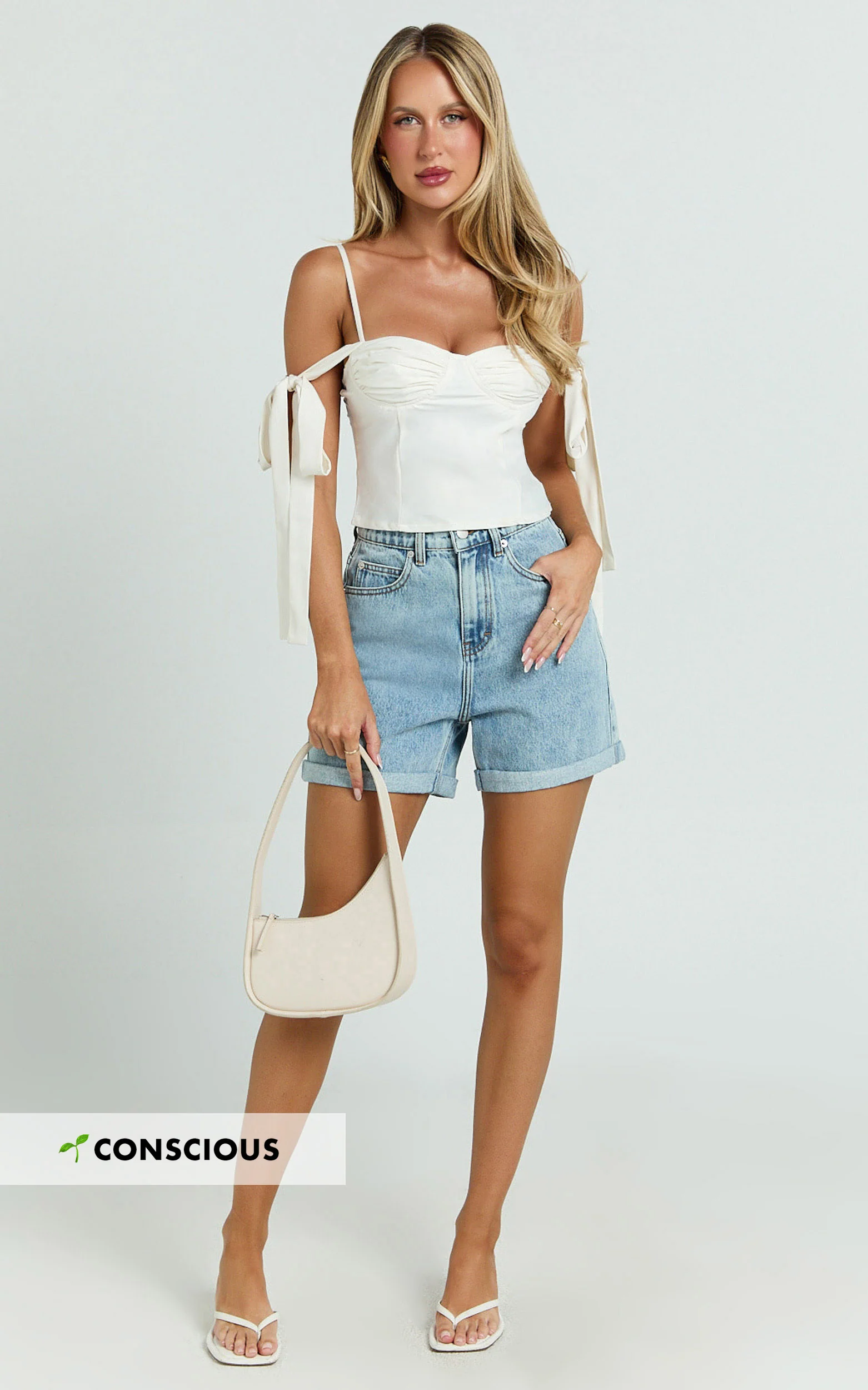 Cristiana Shorts - High Waisted Cuffed Denim in Light Blue Wash