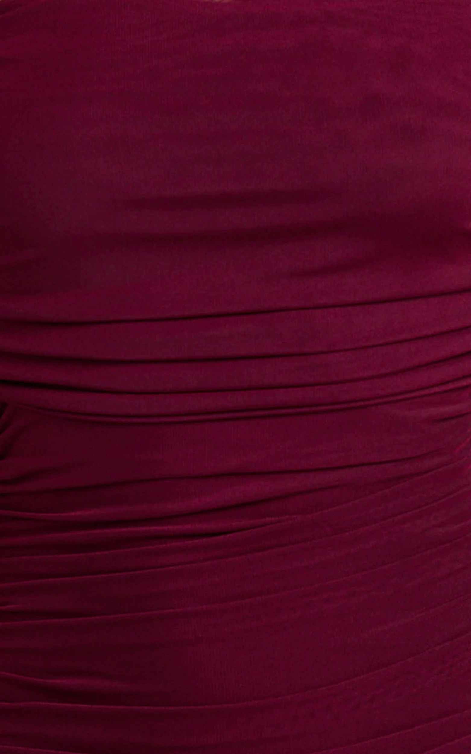 Caterina Maxi - Ruched Off Shoulder Mesh Dress in Wine