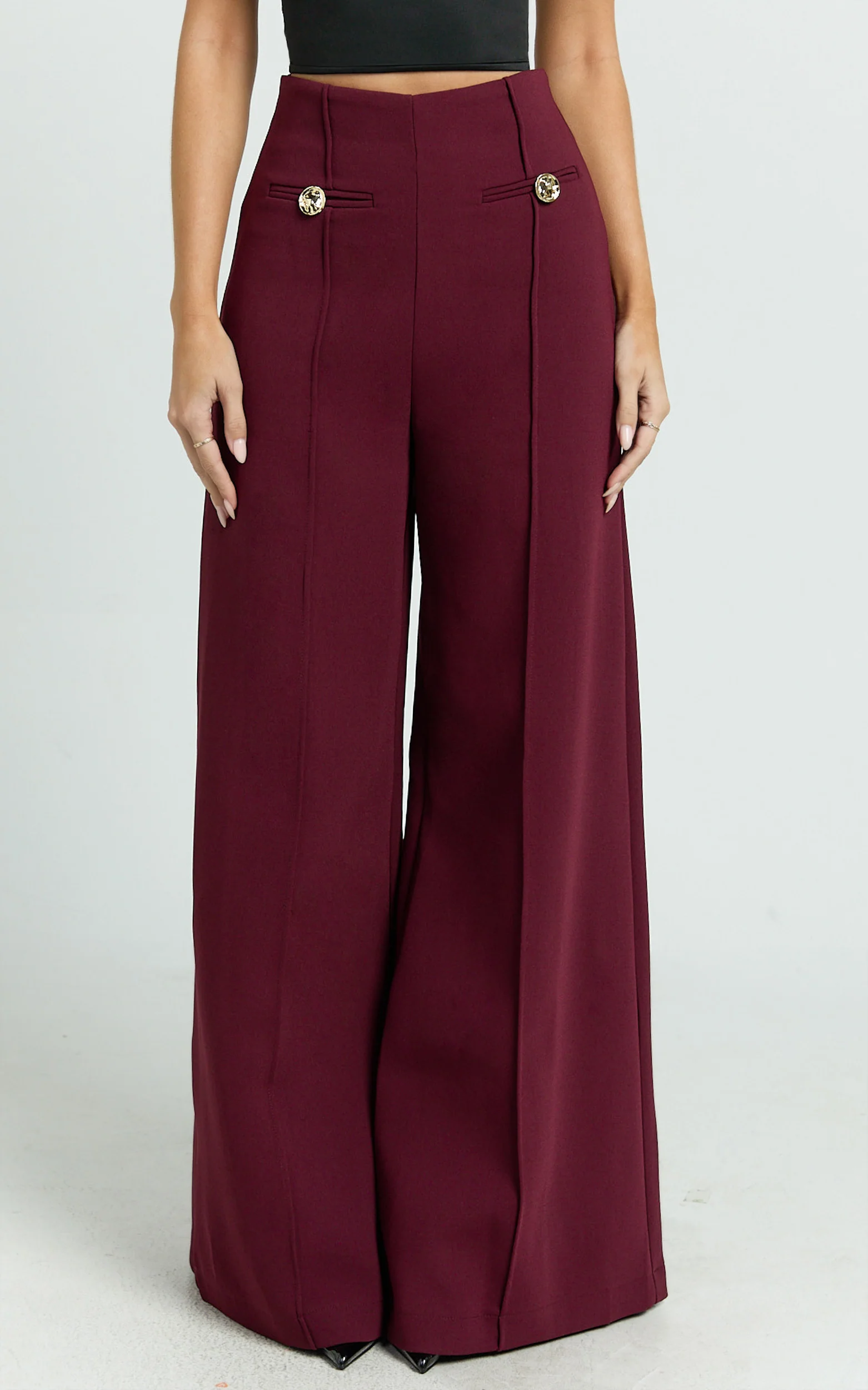 Clara Pants - High Waisted Wide Leg Pants in Wine