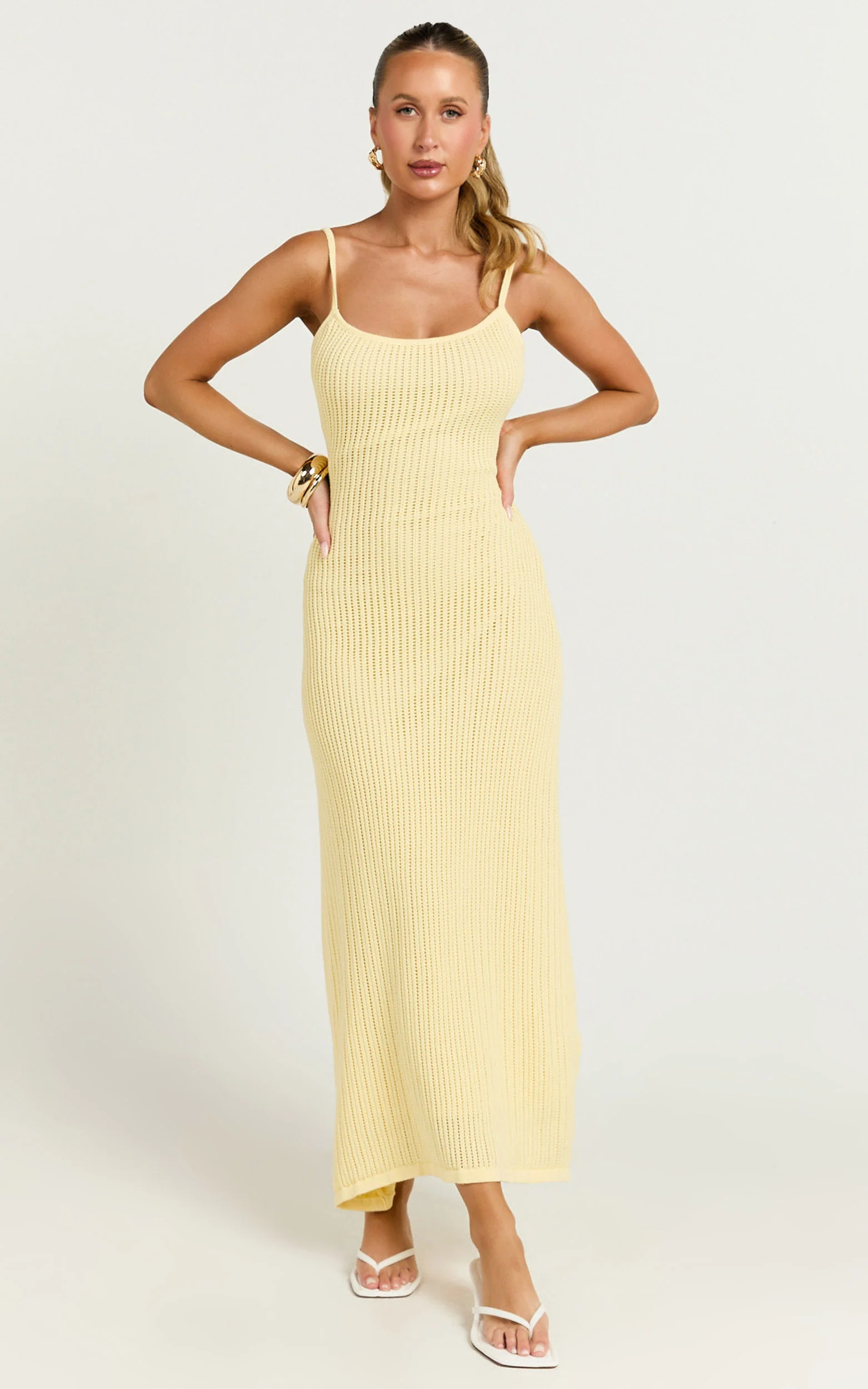 Fhel Maxi Dress - Crochet Strappy Dress in Lemon