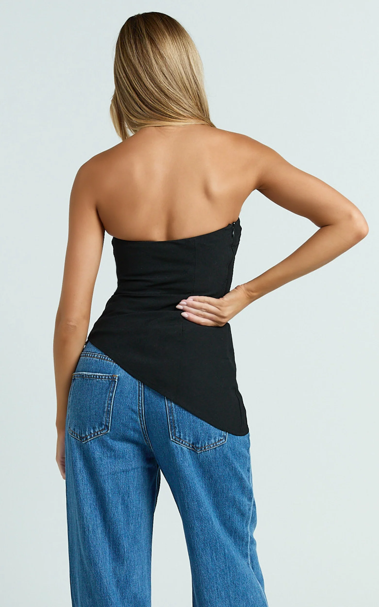 Paula Top - Strapless Asymmetrical Gathered Top in Black