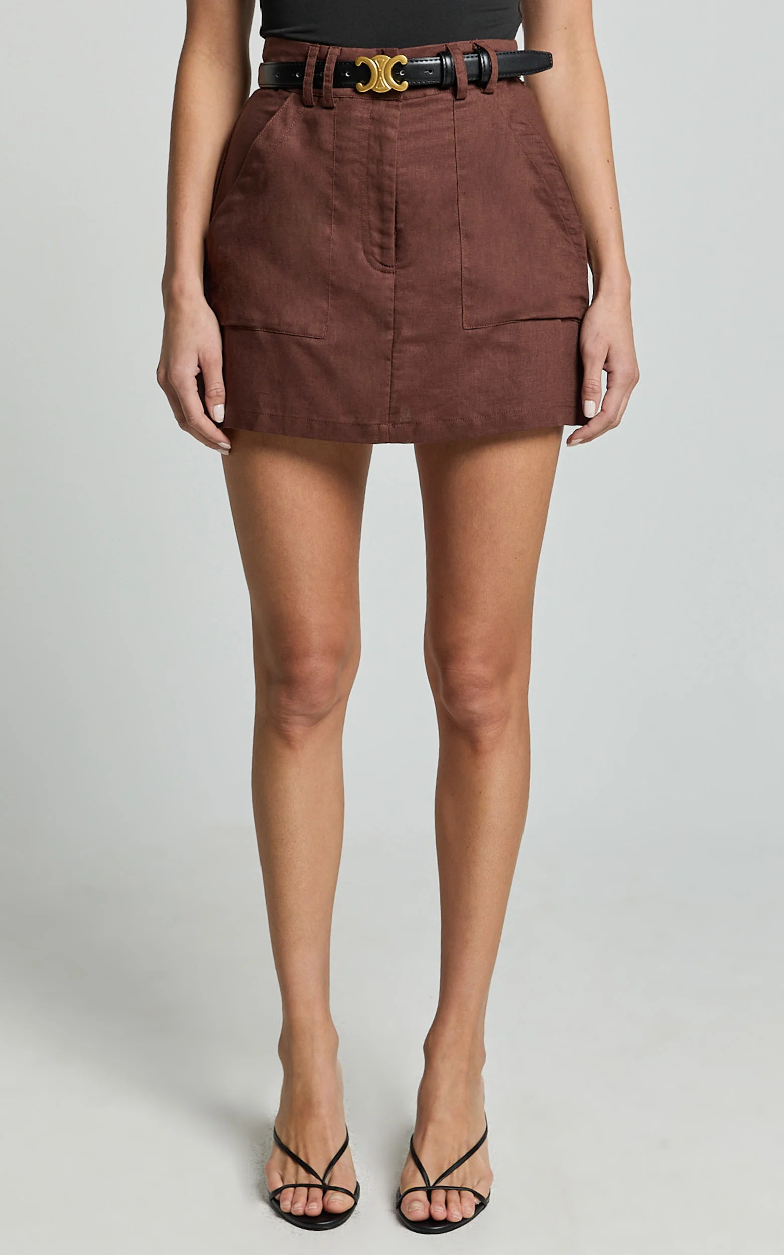 Dream Linen Blend Skort - High Waisted A Line Skort in Brown