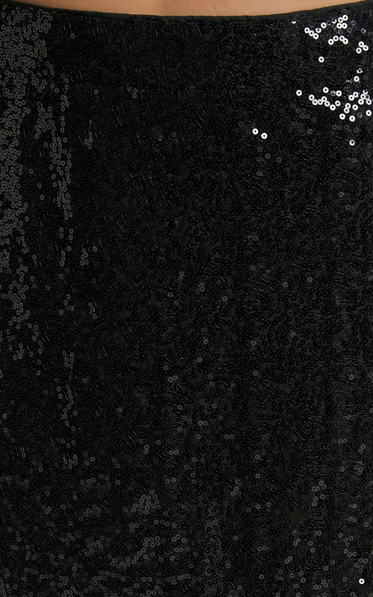 Elswyth Mini Skirt - Side Split Sequin Skirt in Black Sequin