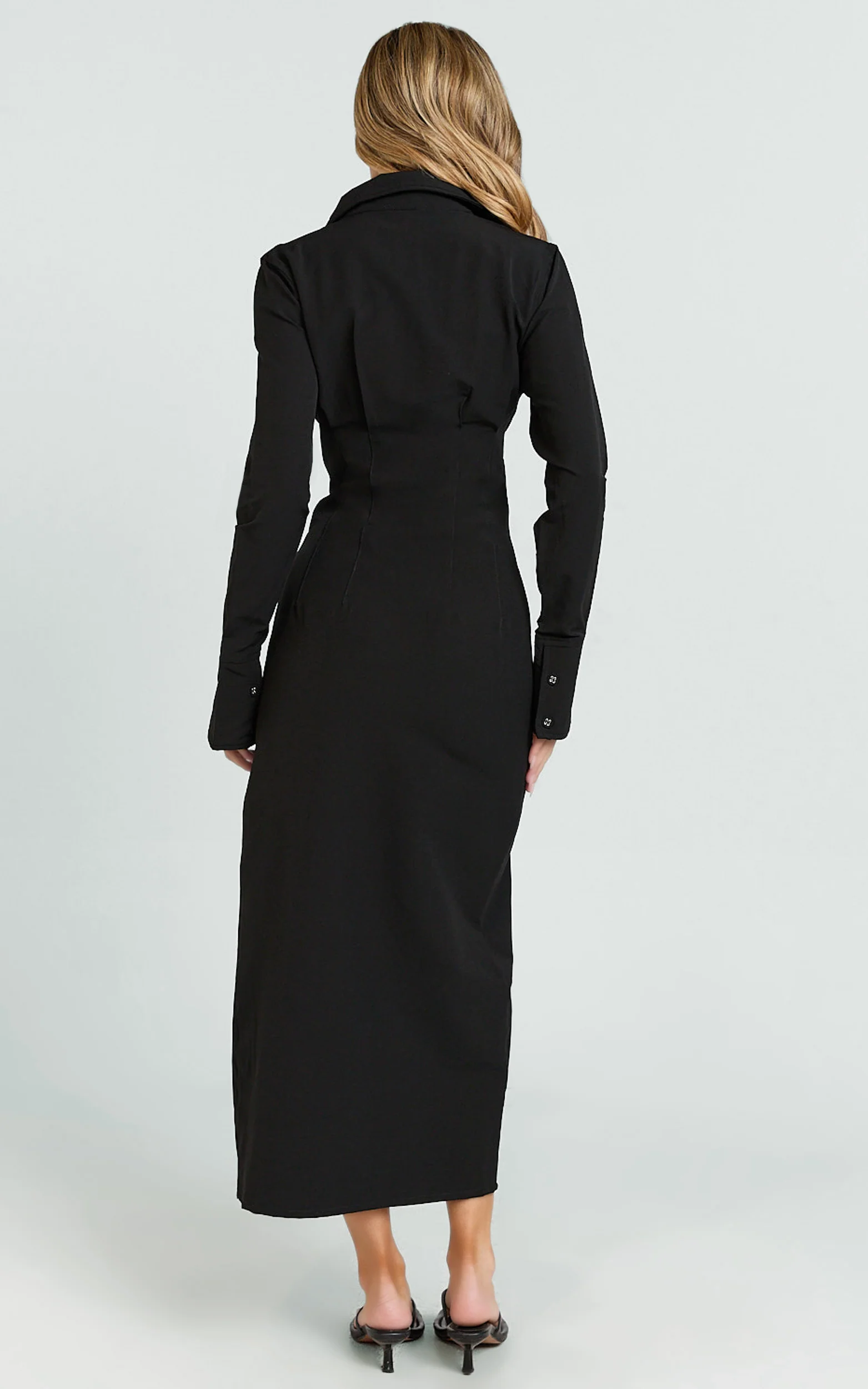Genevieve Midi Dress - Slim Shirt Dress in Black