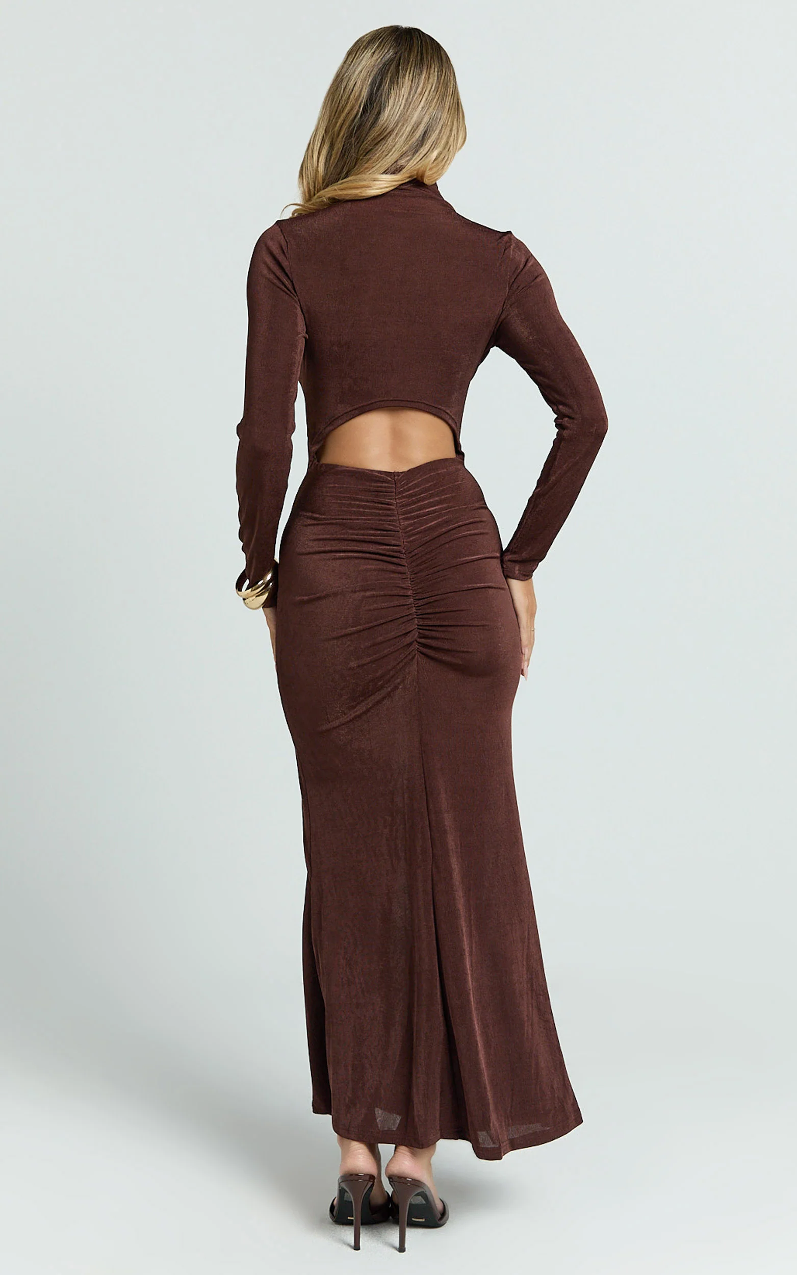 Maxime Maxi Dress - Long Sleeve Twist Front Dress in Chocolate