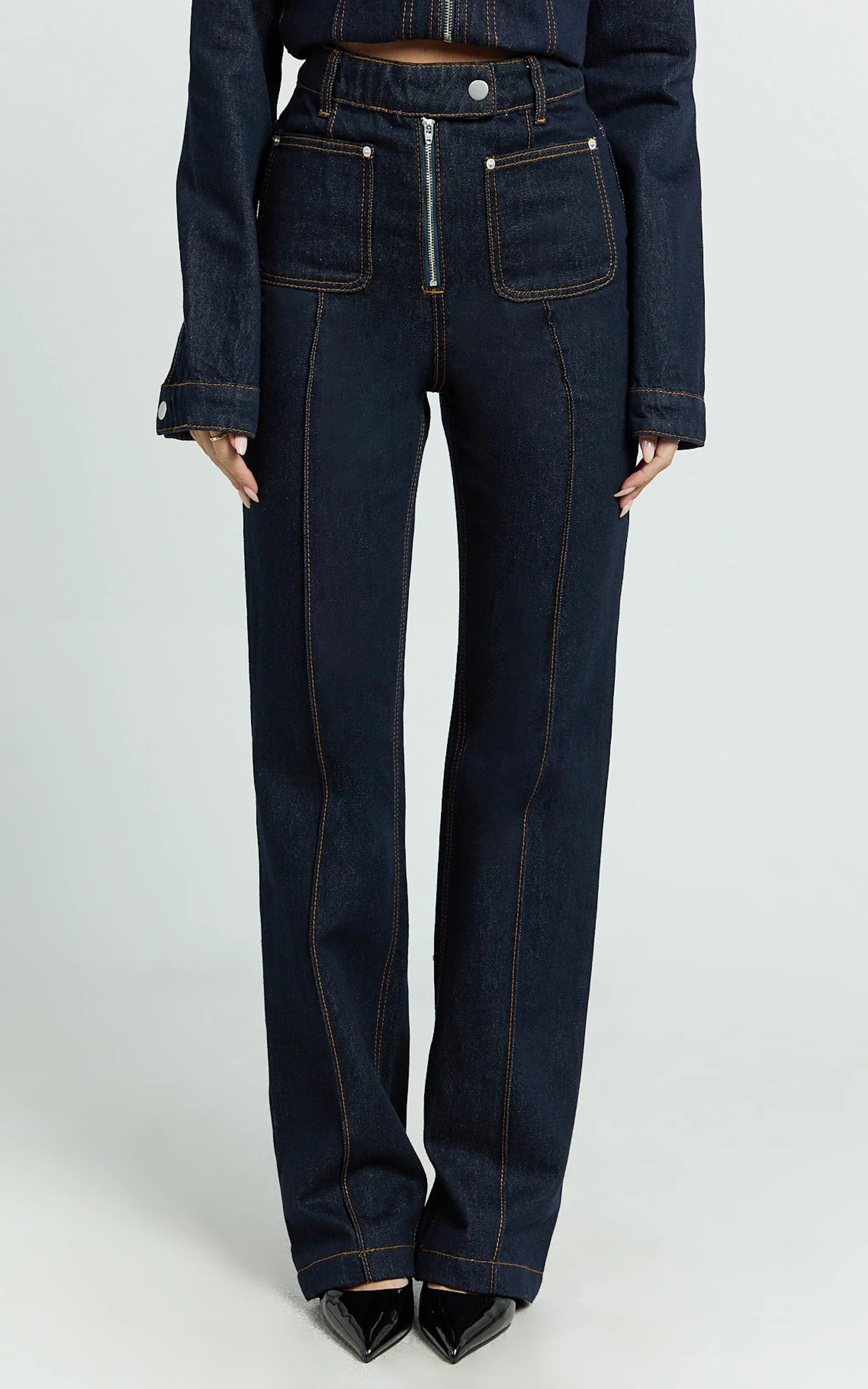 Celia Jeans - High Rise Straight Leg Jeans in Dark Blue Wash