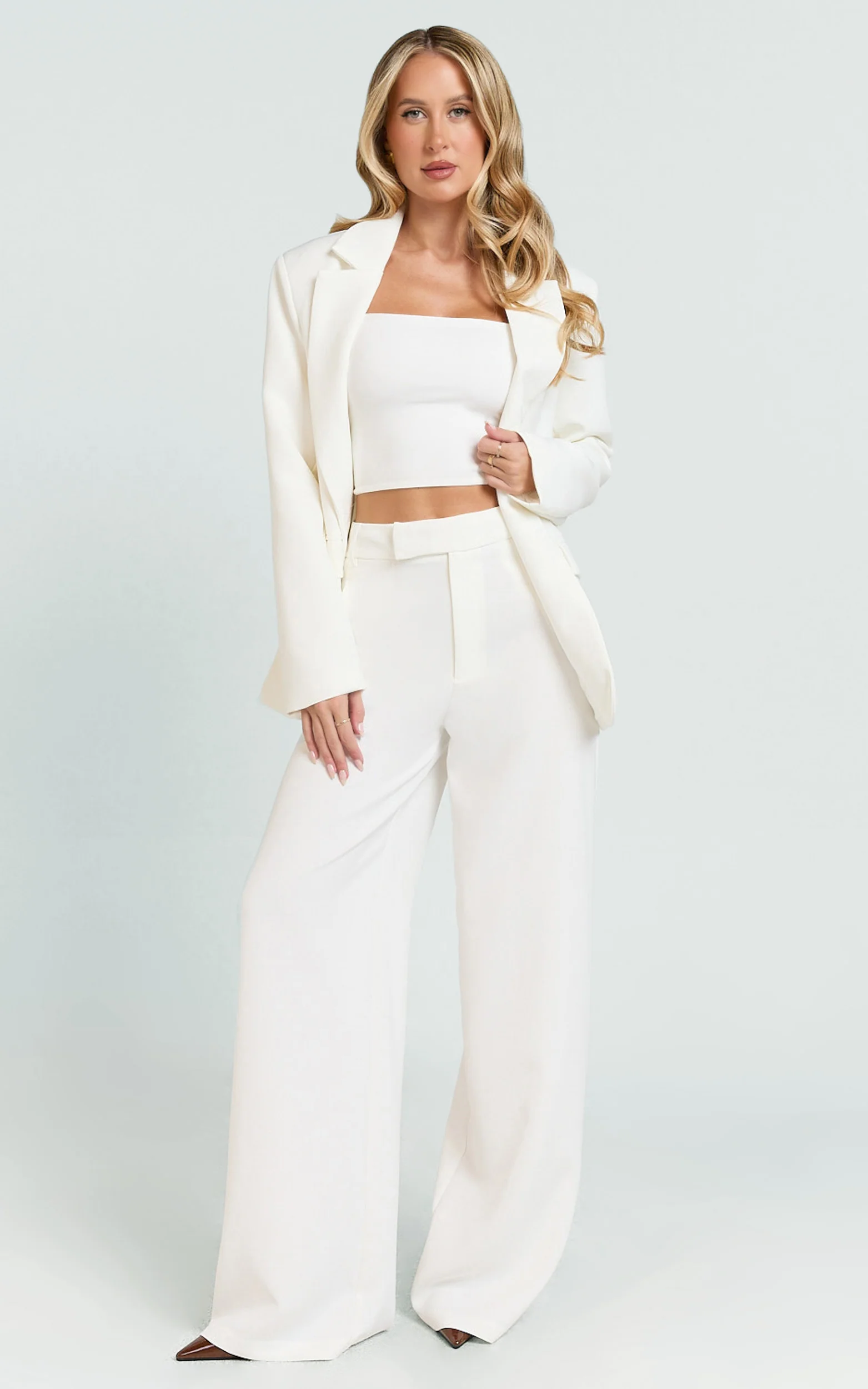 Selena Pants - High Waisted Wide Leg Tailored Pants in Cream