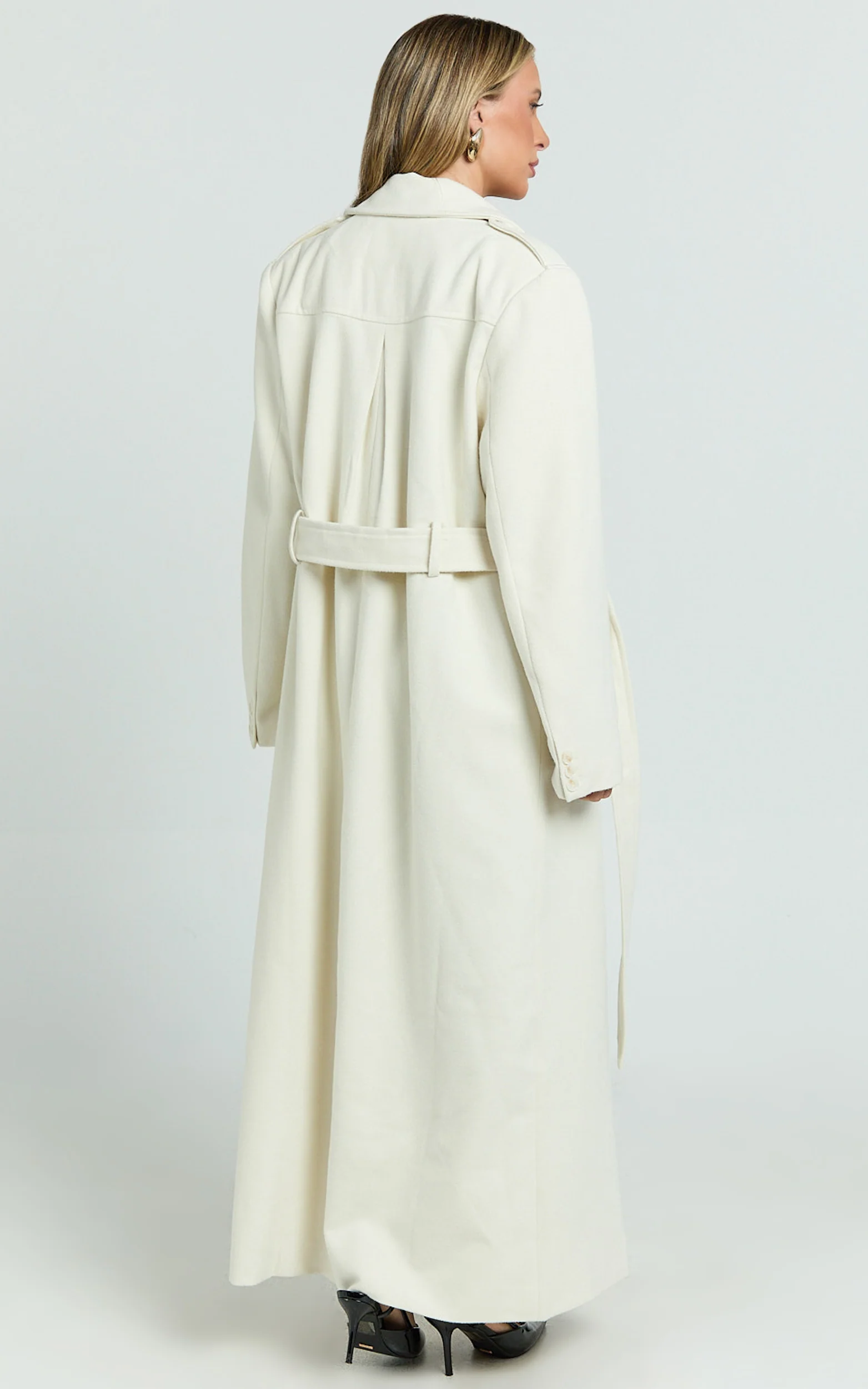 Farah Coat - Single Breasted Oversized Longline Wrap Coat in Off White