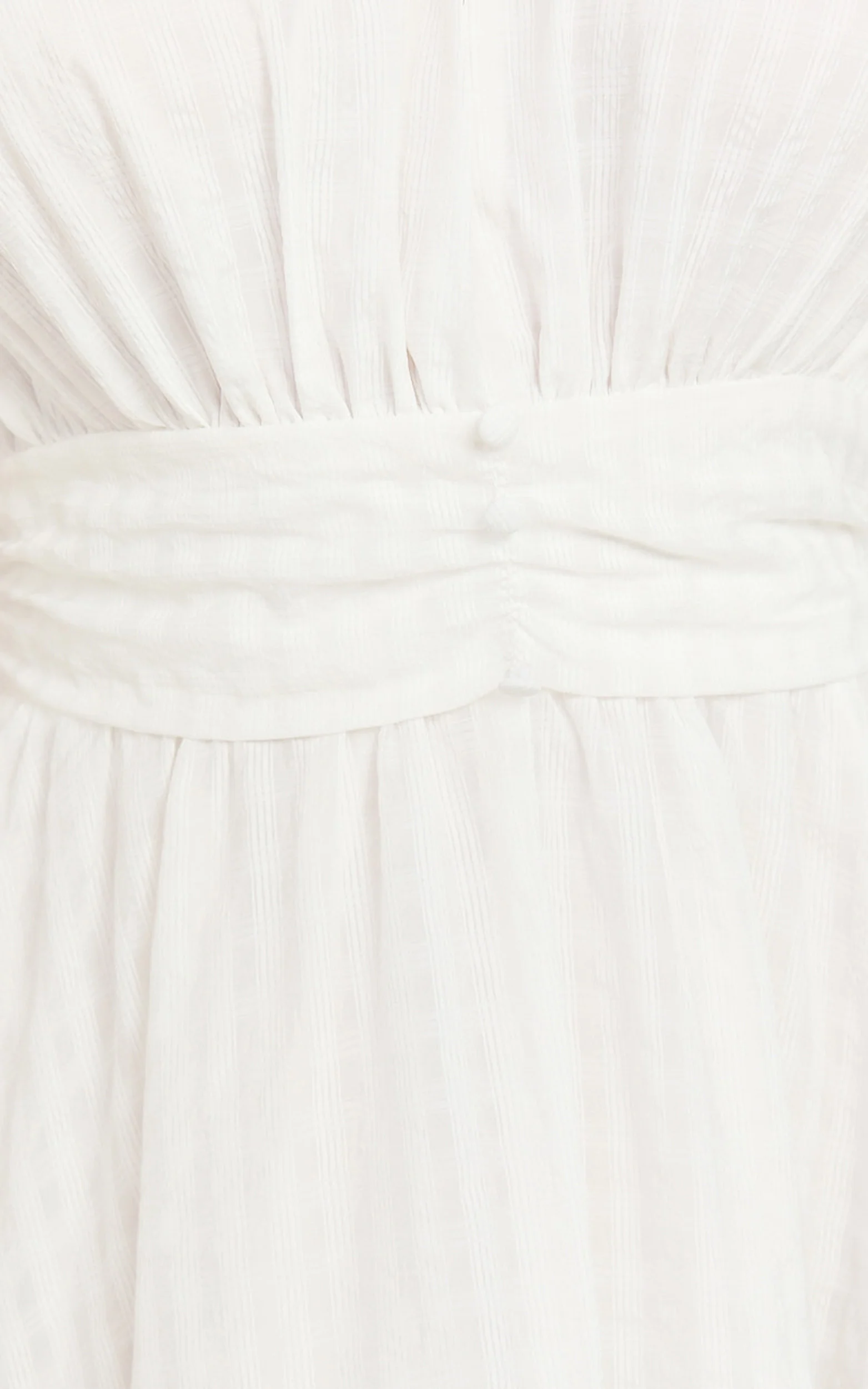 Xandy Midi Dress - Textured Puff Sleeve Plunge Dress in White