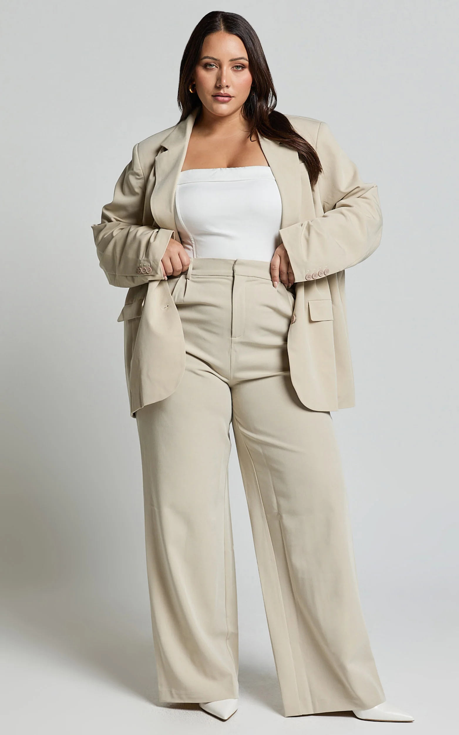 Lorcan Pants - High Waisted Tailored Pants in Stone