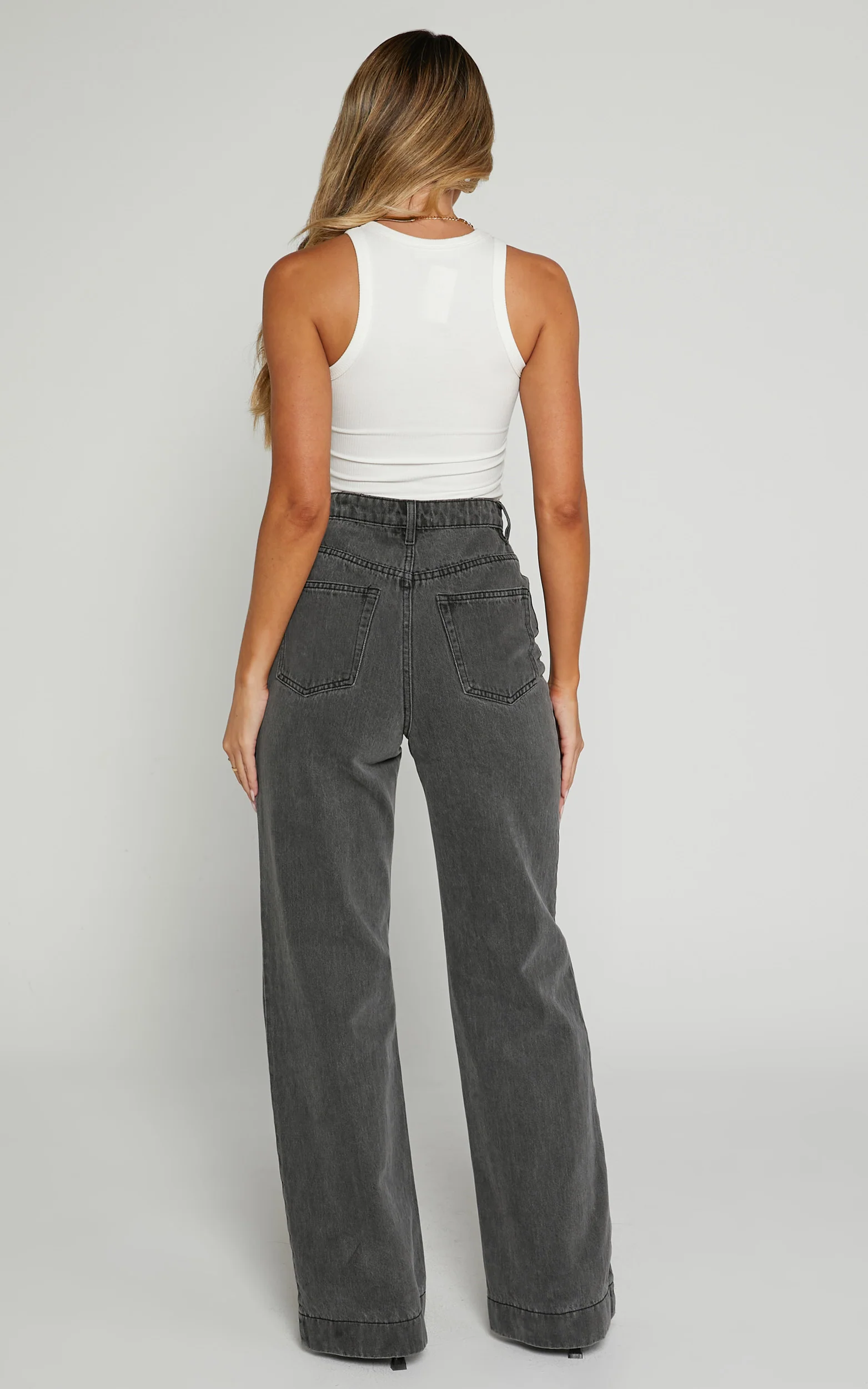 Emman Jeans - High Waisted Cotton Wide Leg Denim Jeans in Washed Black