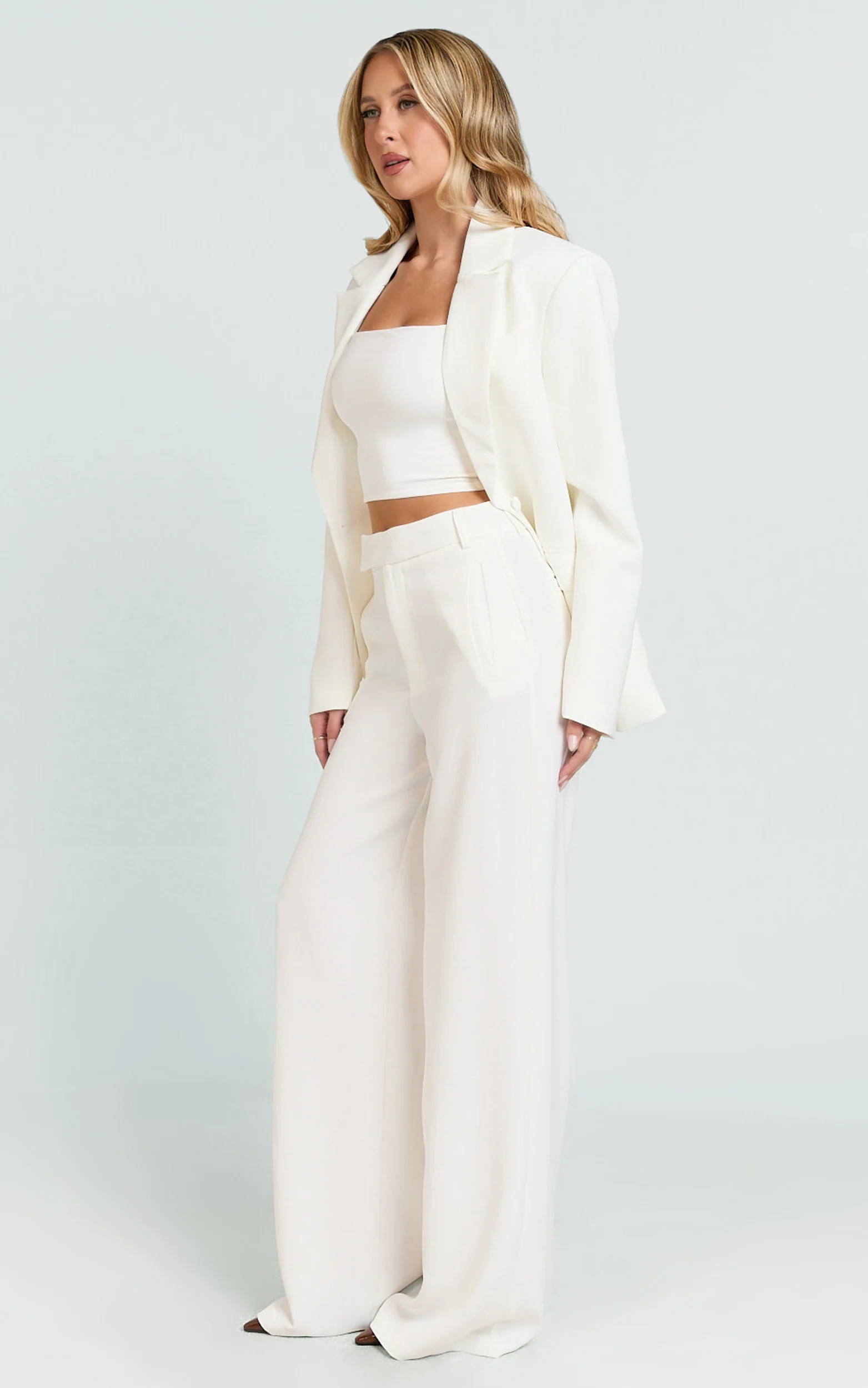 Selena Pants - High Waisted Wide Leg Tailored Pants in Cream