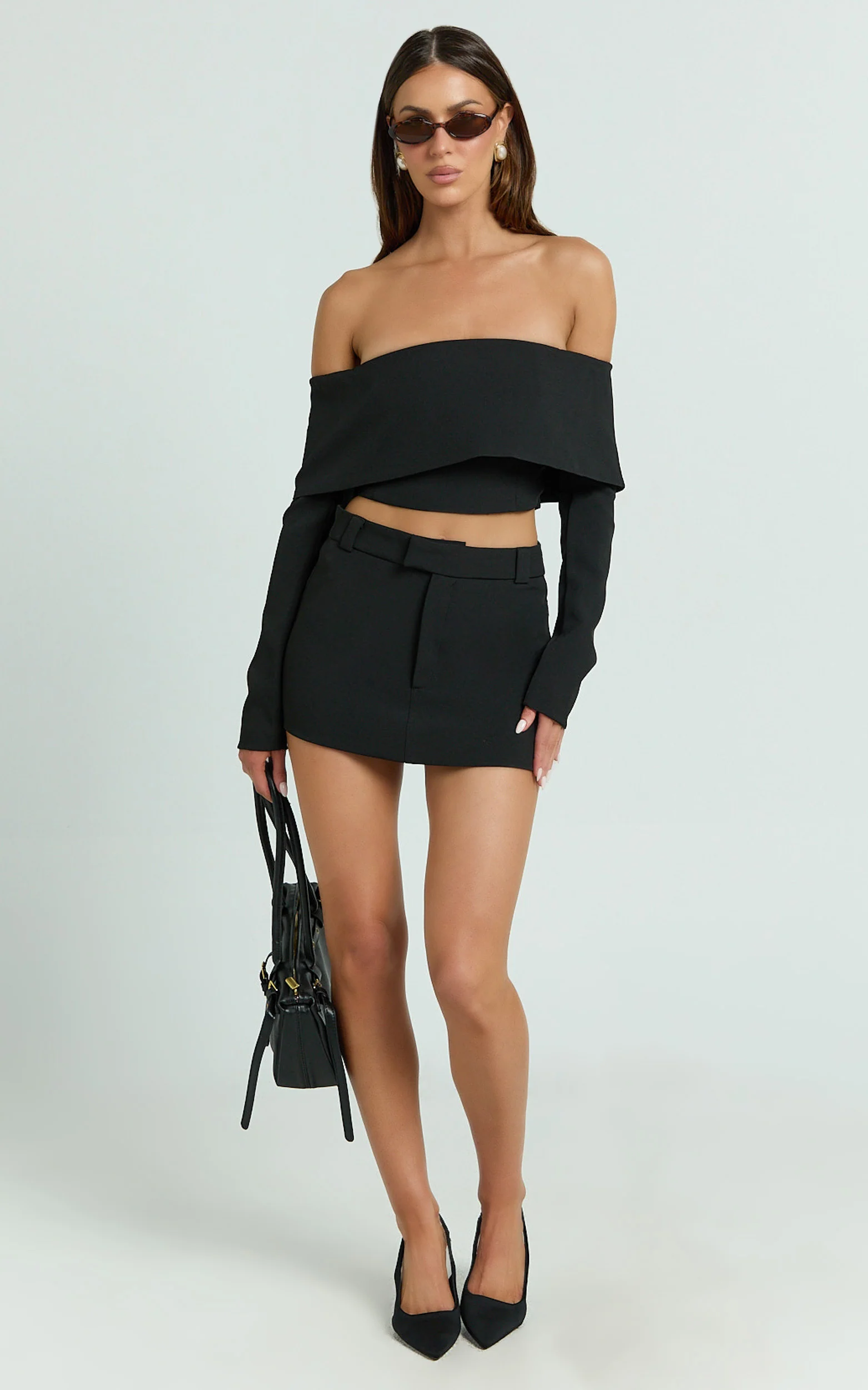 Ursula Mini Skirt - Structured Tailored Skirt in Black