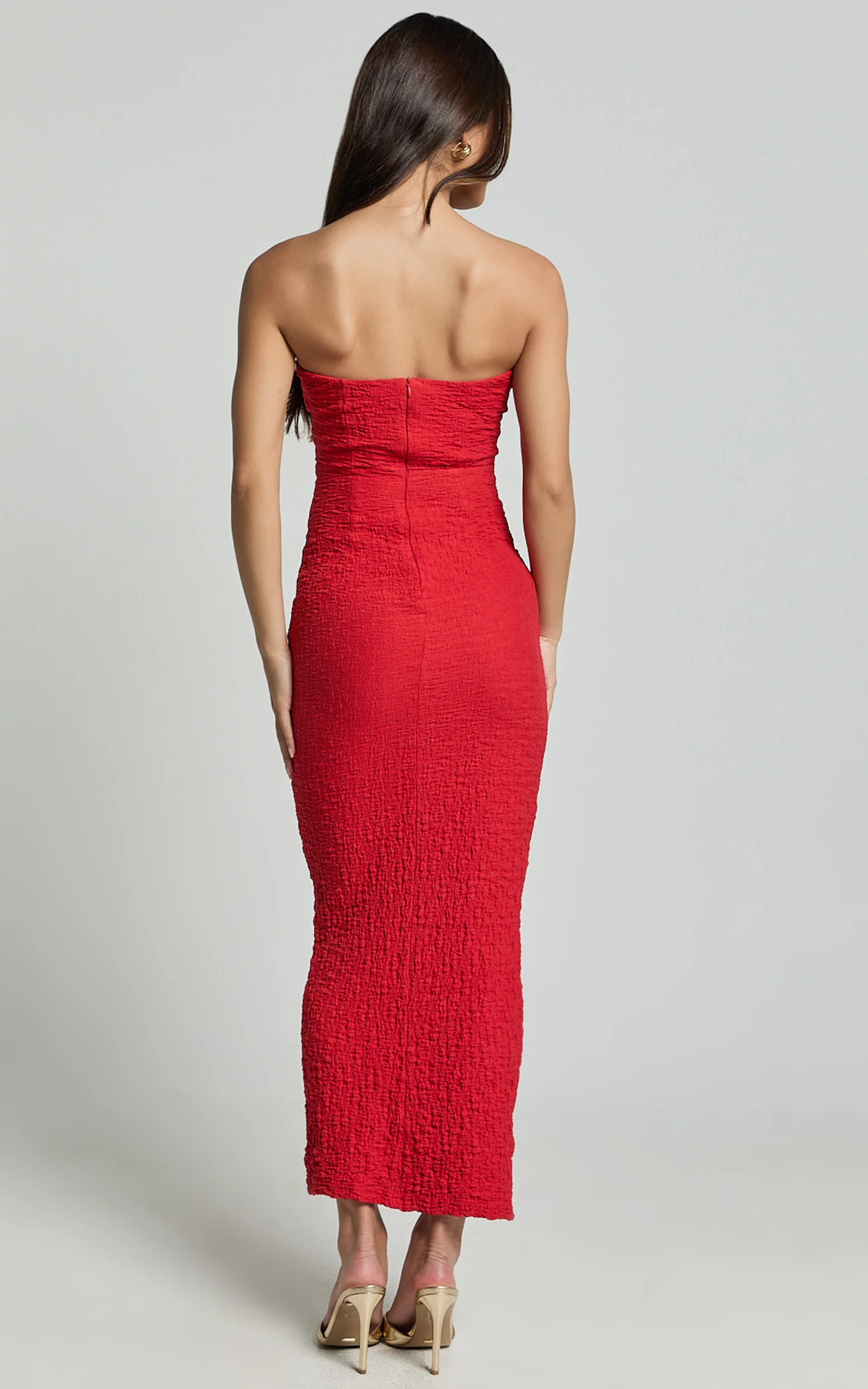 Alberta Maxi Dress - Strapless bust detail textured dress in Red